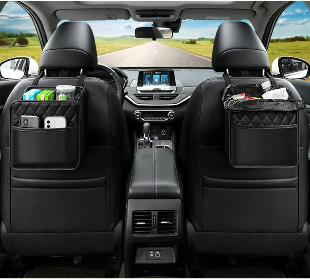 Car Seat Organizer 2 Pack - Black Backrest Storage Bag with Pockets - Car Interior Accessory Wholesale Hub