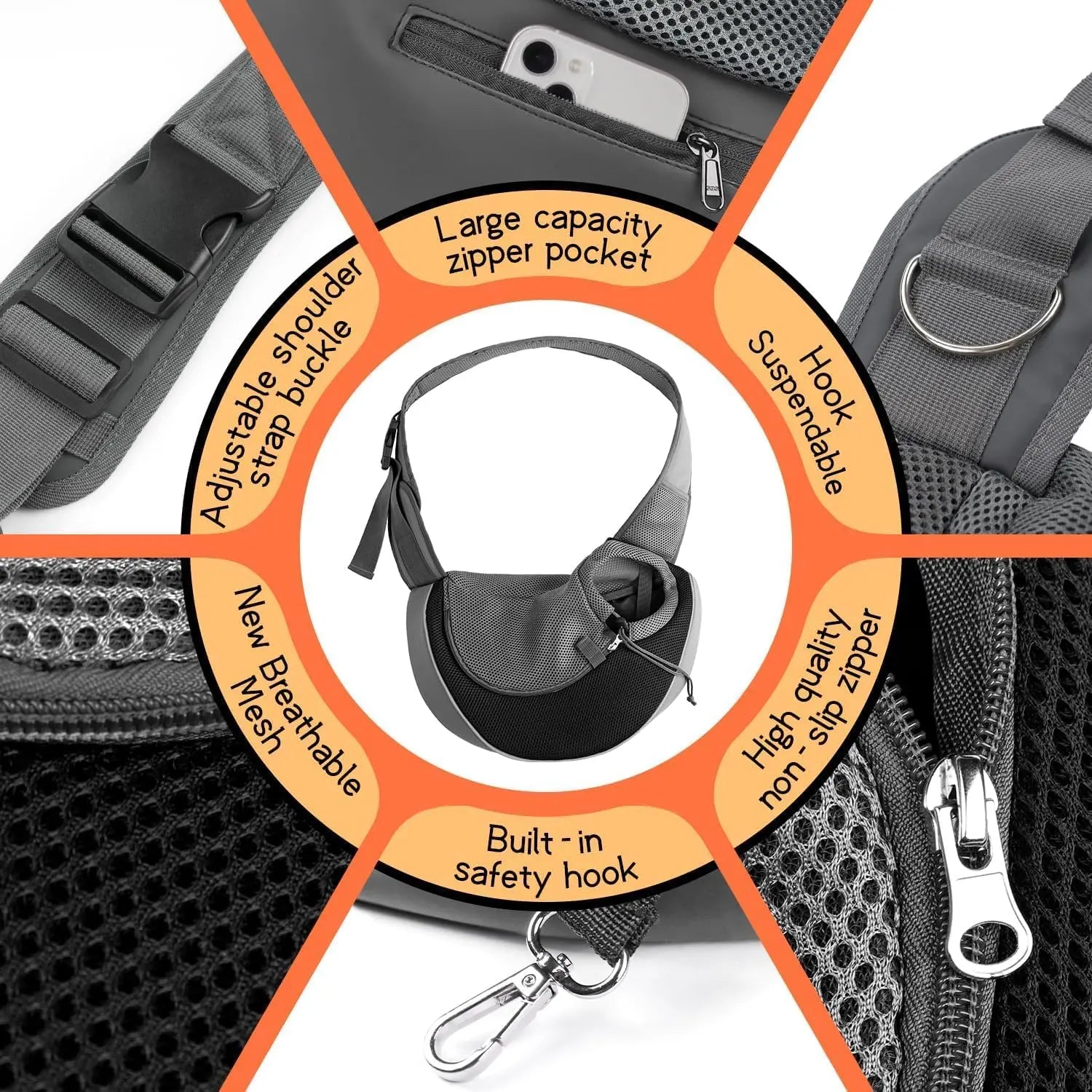 Dog Carrier Bag 40cm x 25cm Black Pet Travel Pouch for Small to Medium Dogs Wholesale Hub