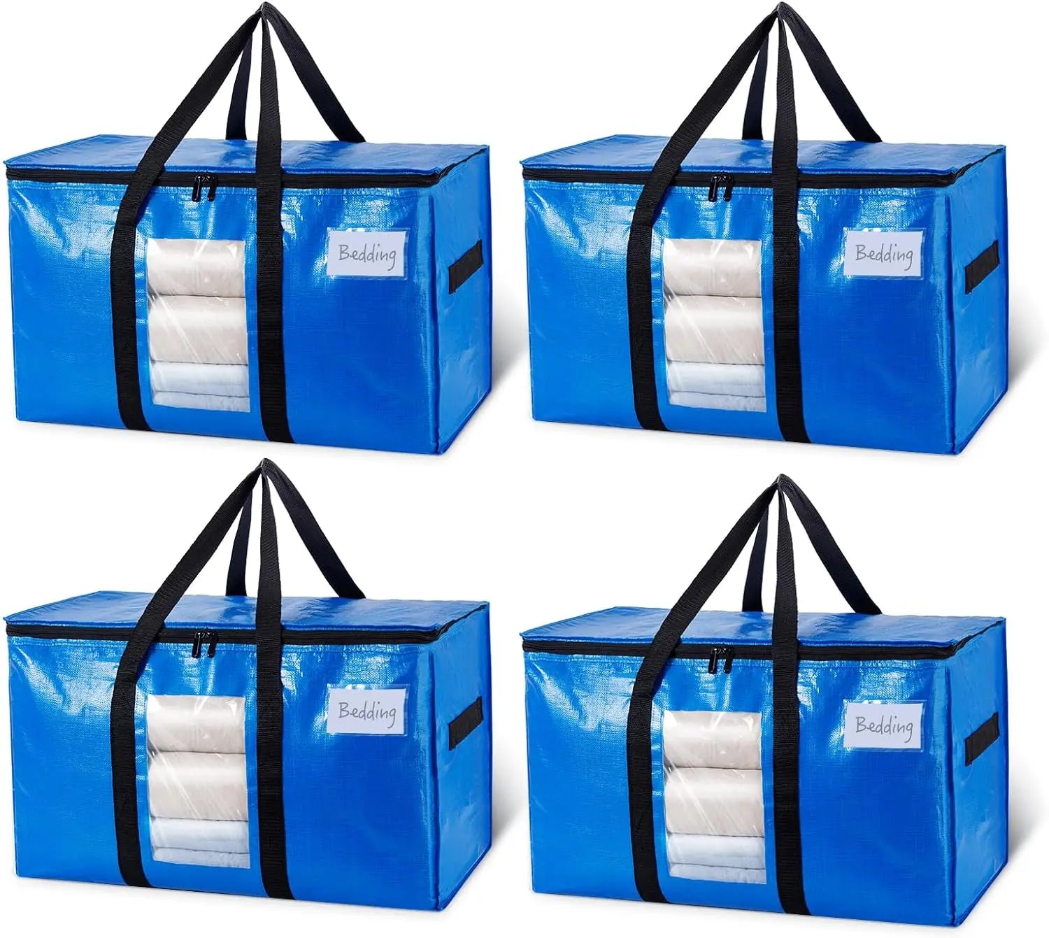 Extra Large Moving Bags, 4 Pack Blue Heavy Duty Totes For Storage with Visible Window, Wrap Around Handles, Storage Bags for Space Saving, Alternative to Moving Boxes Wholesale Hub