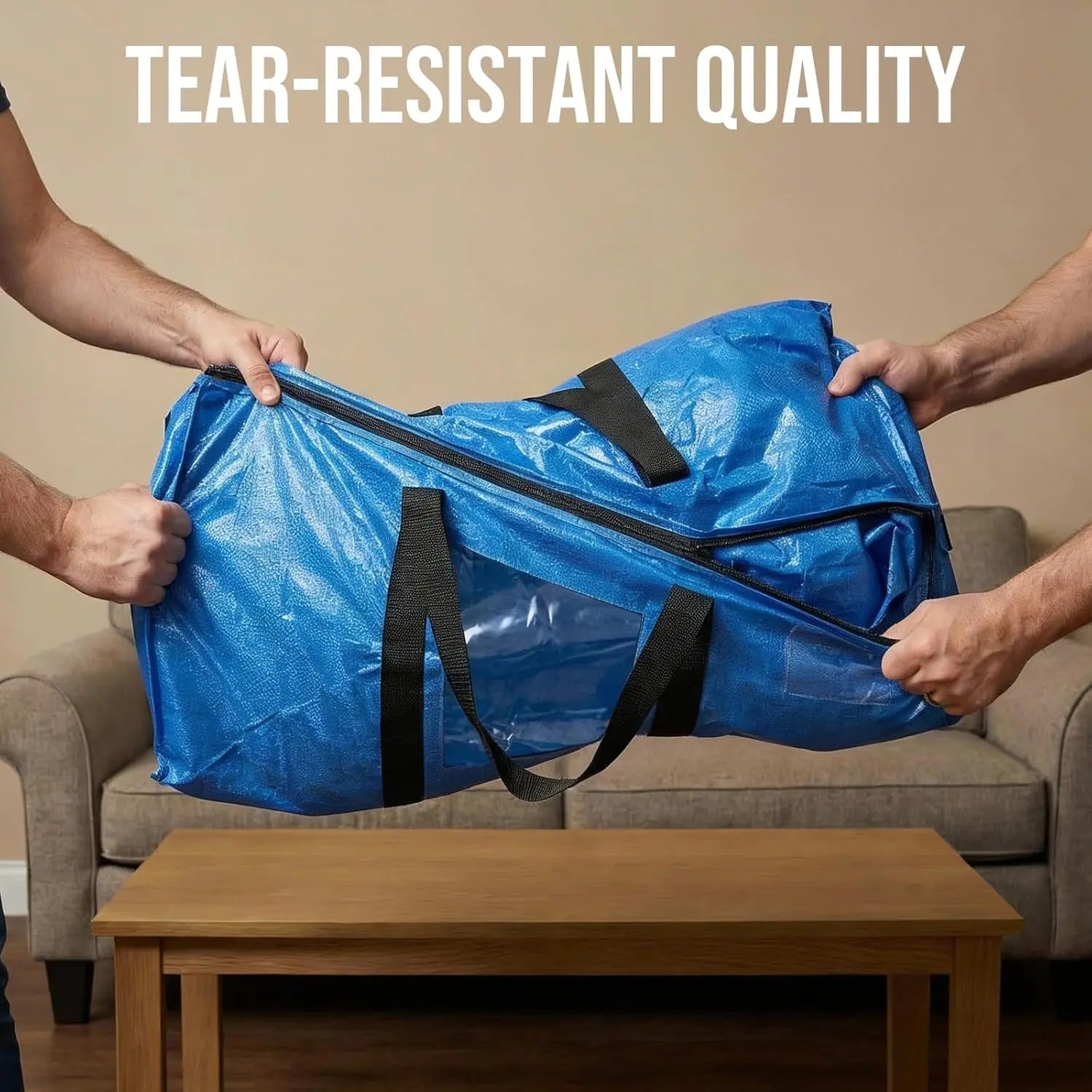 Extra Large Moving Bags, 4 Pack Blue Heavy Duty Totes For Storage with Visible Window, Wrap Around Handles, Storage Bags for Space Saving, Alternative to Moving Boxes Wholesale Hub