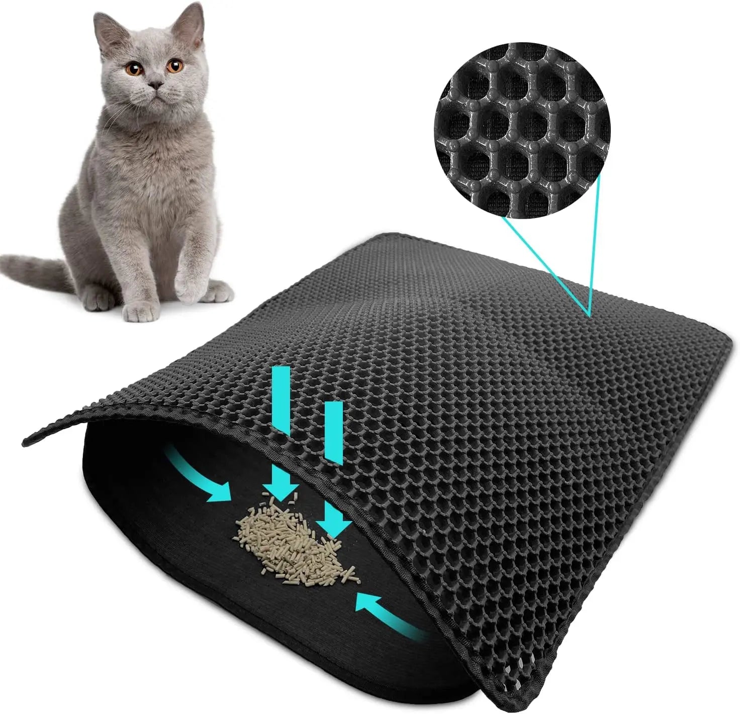 Cat Litter Mat Trapper – 60x45cm Double-Layer Honeycomb Design, Waterproof & Urine-Proof, Traps Litter to Keep Floors Clean Wholesale Hub
