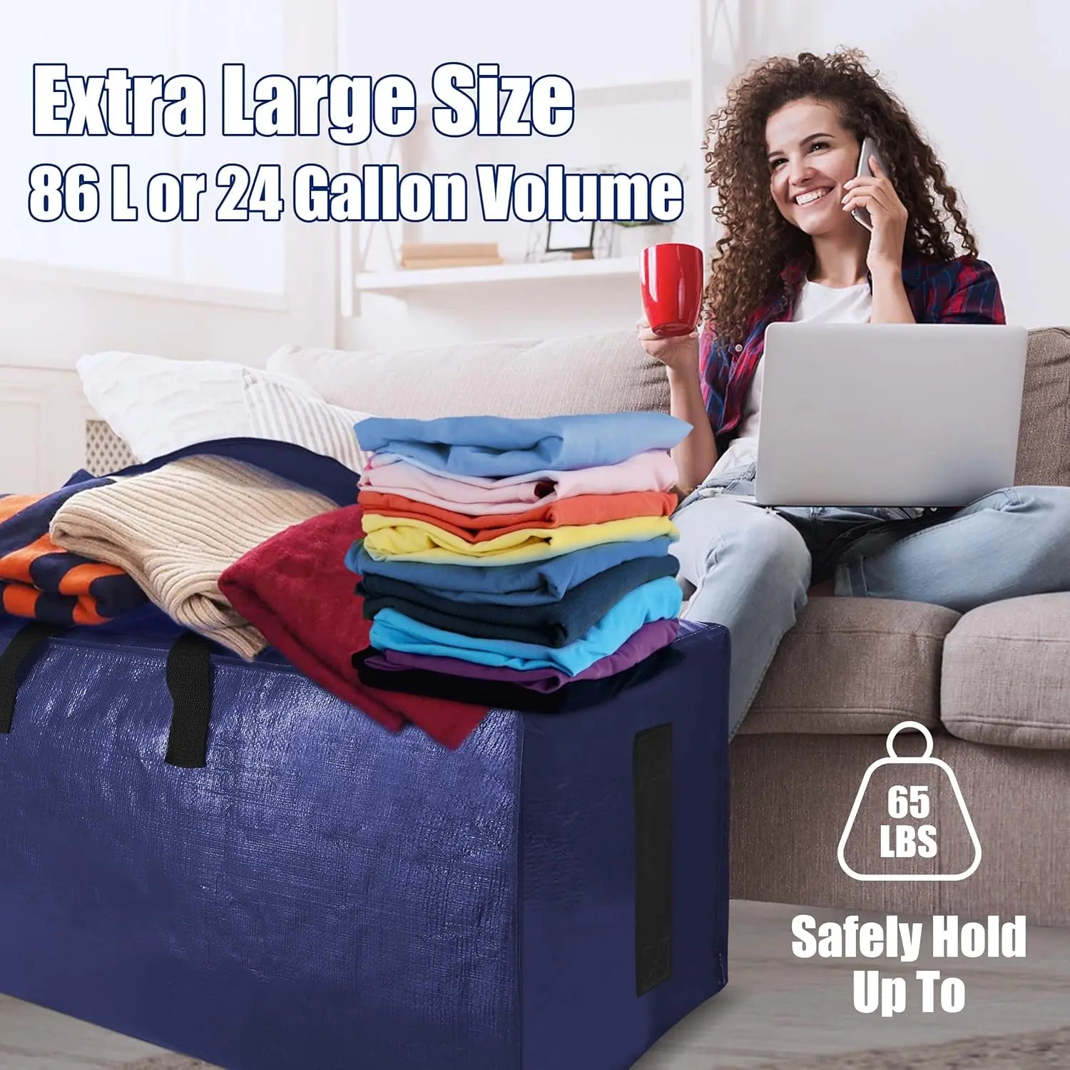 6 Pack Extra Large Moving Bags with Strong Zippers & Carrying Handles, Heavy Duty Storage Tote for Space Saving Moving Storage, Fold Flat, Alternative to Moving Box (Navy Blue) Wholesale Hub