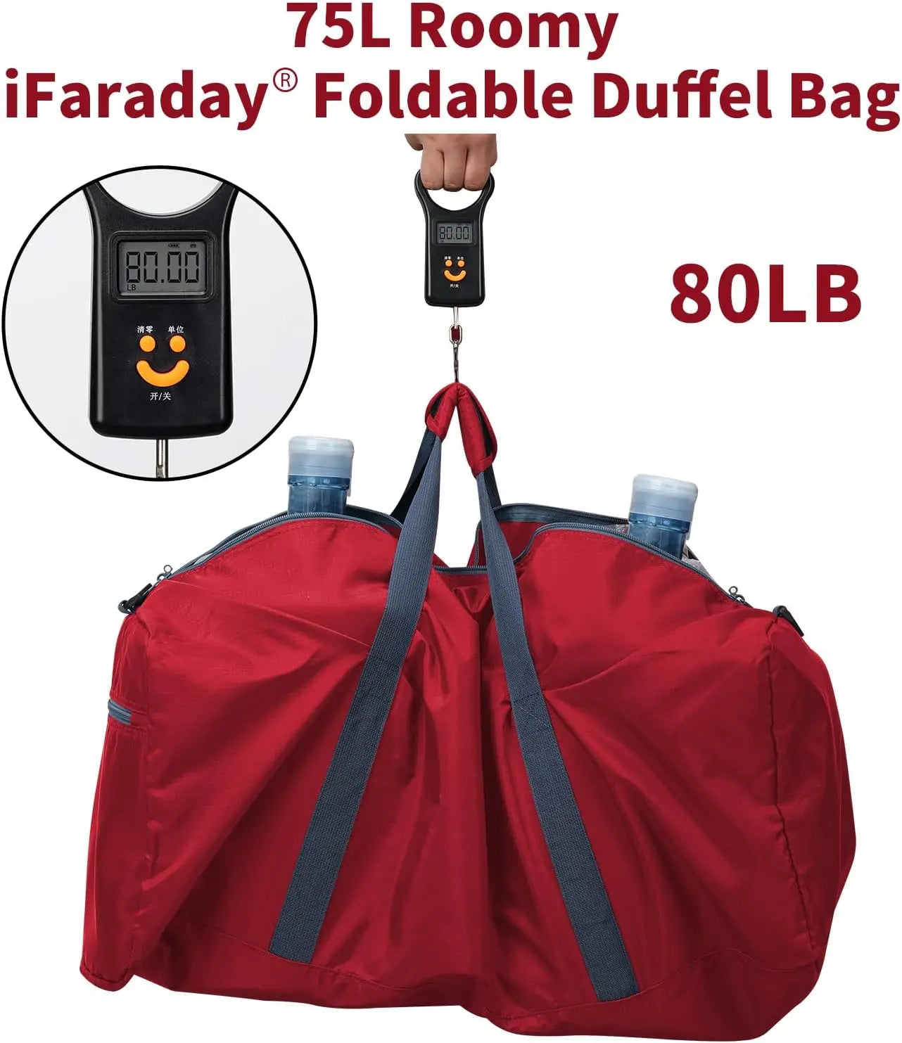 Foldable Duffle Bag 30 inch 75L Large Lightweight Luggage Bag for Travel Camping Storage-Red Wholesale Hub