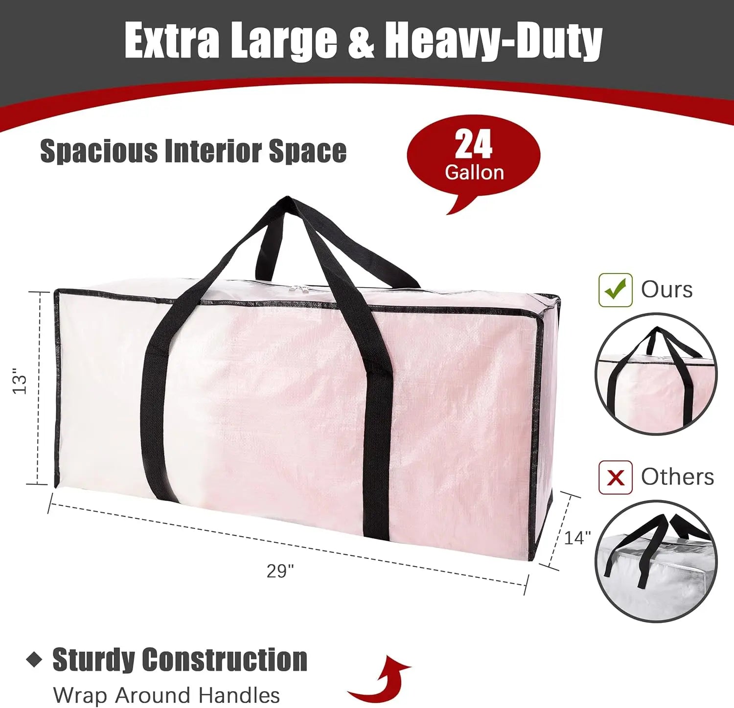 Extra Large Moving Bags with Zippers & Carrying Handles, Heavy-Duty Storage Tote for Space Saving Moving Storage, Fold Flat, Alternative to Box and Bin - 8 Pack, Semi-Transparent Wholesale Hub