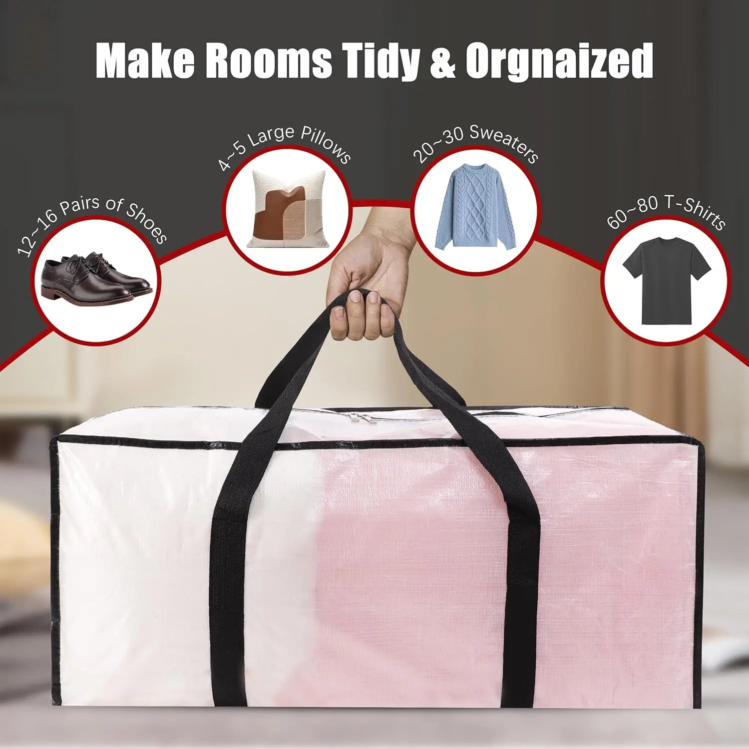 Extra Large Moving Bags with Zippers & Carrying Handles, Heavy-Duty Storage Tote for Space Saving Moving Storage, Fold Flat, Alternative to Box and Bin - 8 Pack, Semi-Transparent Wholesale Hub