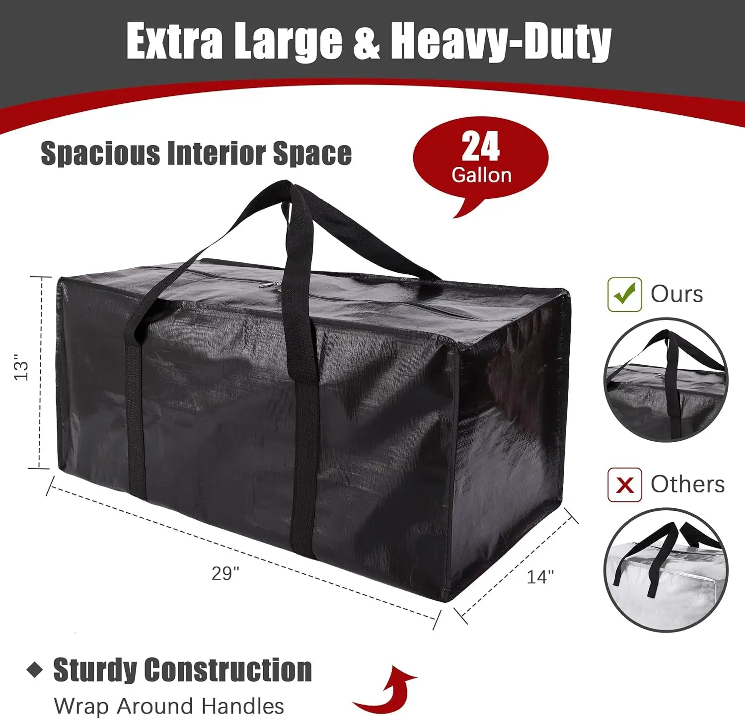 Extra Large Moving Bags with Zippers & Carrying Handles, Heavy-Duty Storage Tote for Space Saving Moving Storage, Fold Flat, Alternative to Box and Bin - 8 Pack, Black Wholesale Hub