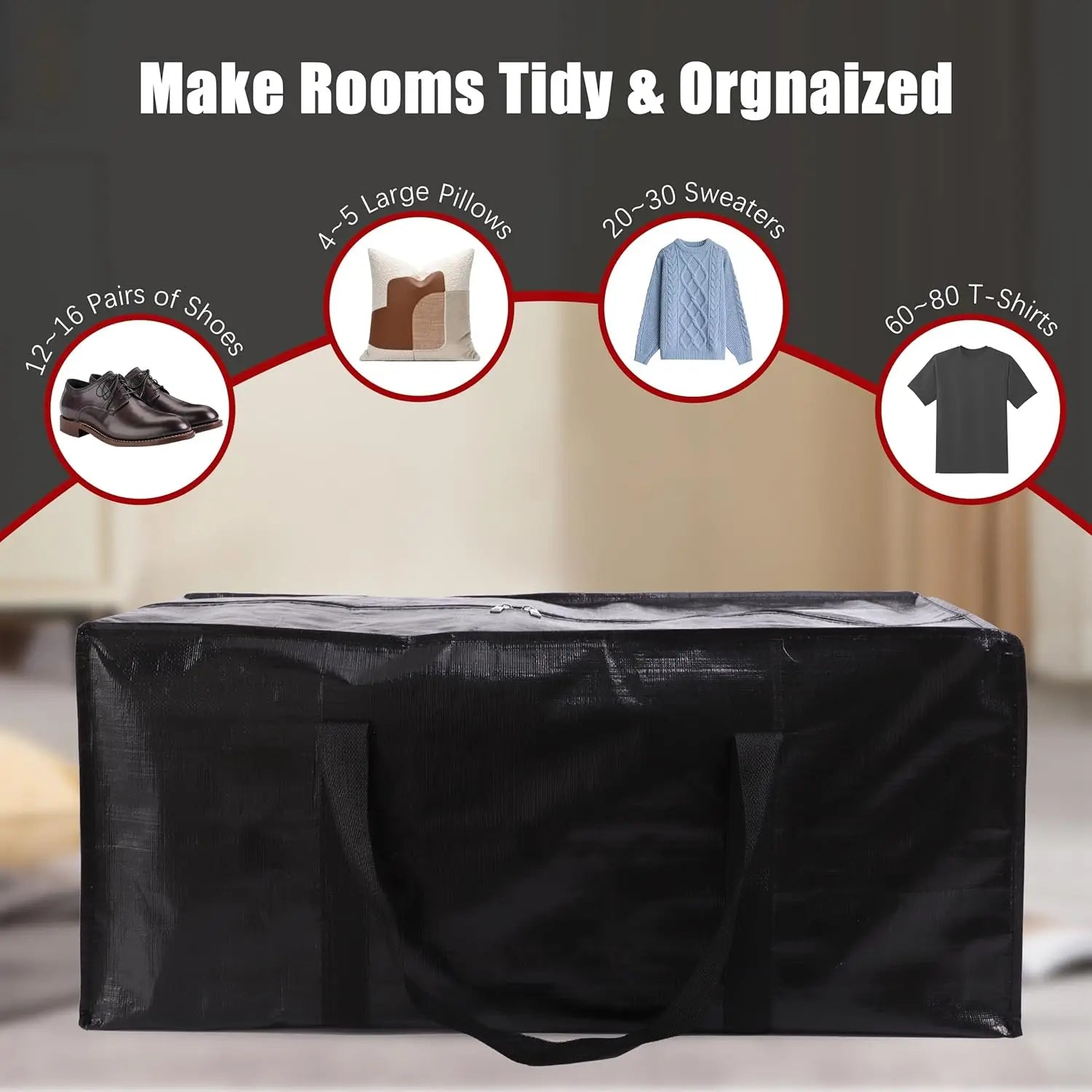 Extra Large Moving Bags with Zippers & Carrying Handles, Heavy-Duty Storage Tote for Space Saving Moving Storage, Fold Flat, Alternative to Box and Bin - 8 Pack, Black Wholesale Hub