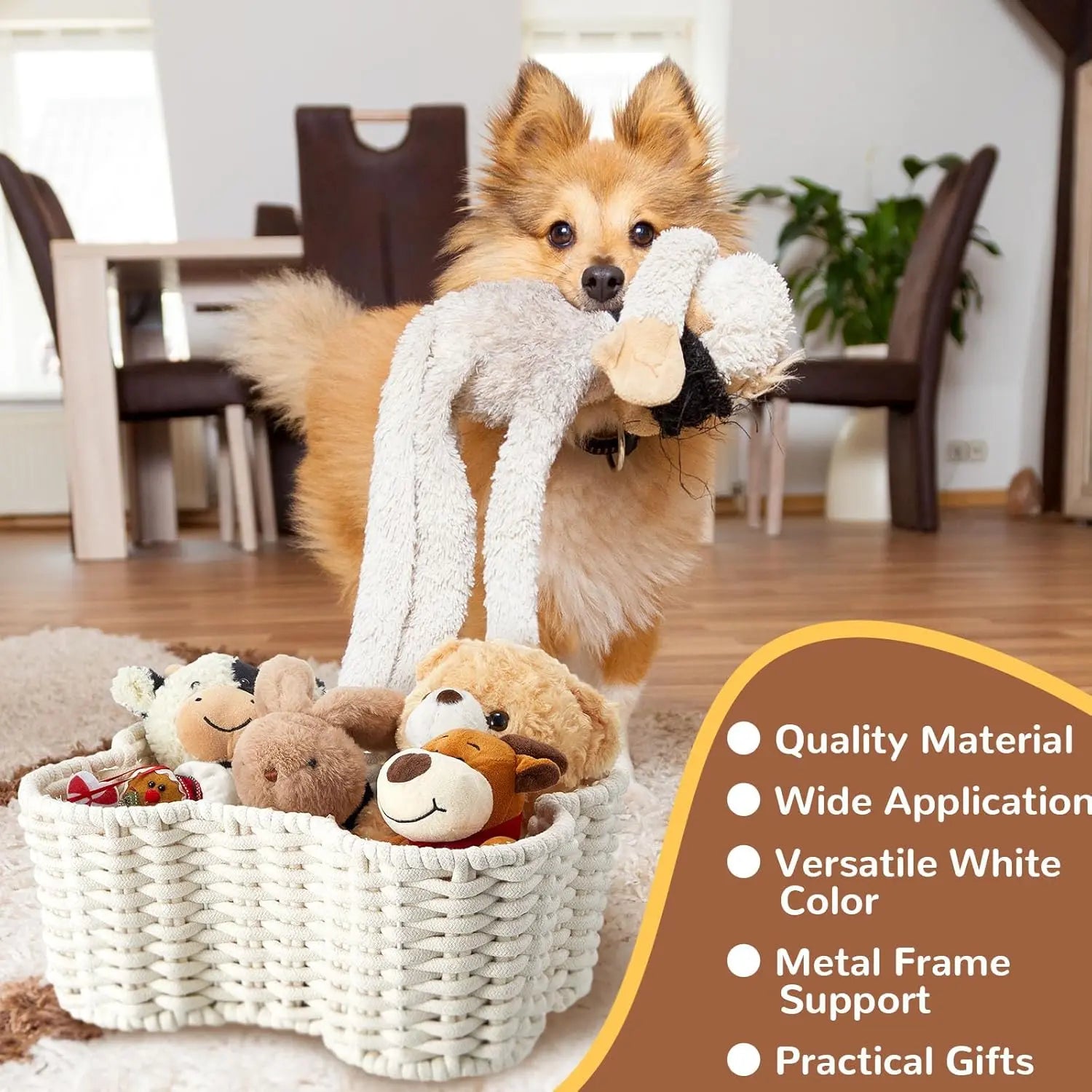 2 Pcs Dog Toy Basket Dog Toy Bin Bone Shaped Handmade Pet Organizer for Pet White Cotton Rope Basket (16.5 x 12.4 x 6.89 and 13.39 x 9.25 x 5.4) Wholesale Hub