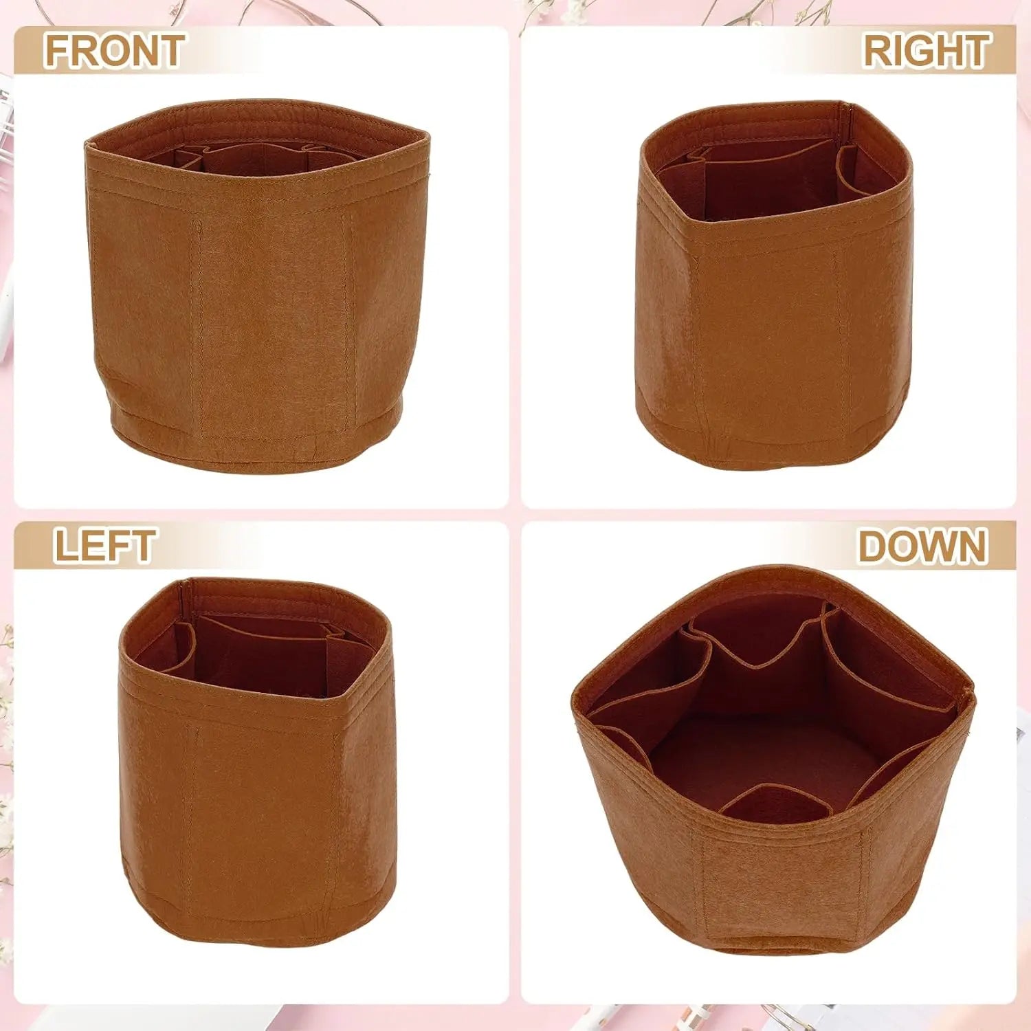 Purse Organizer Insert, 8" x 8" Portable Felt Organizer Bags Round Multiple Compartments Purse Liner for Bucket Bag, Domed Satchel, Tote Bag, Handbag Shaper, Camel Wholesale Hub