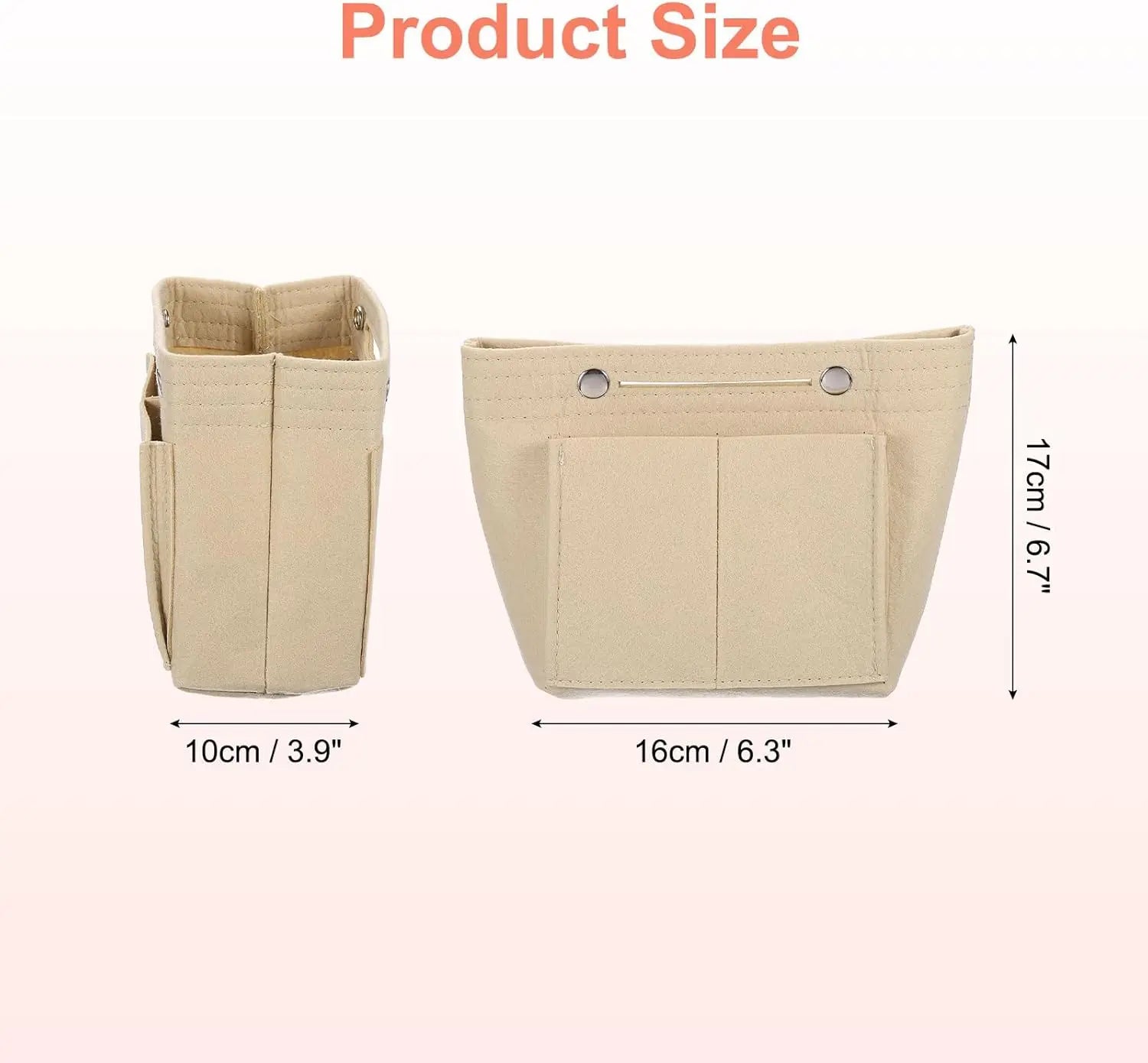 Purse Organizer Insert, Portable Felt Organizer Bags with Snap Multiple Compartments Purse Liner for Domed Satchel, Tote Bag, Handbag Shaper (7" x 4" x 6.3", Beige) Wholesale Hub