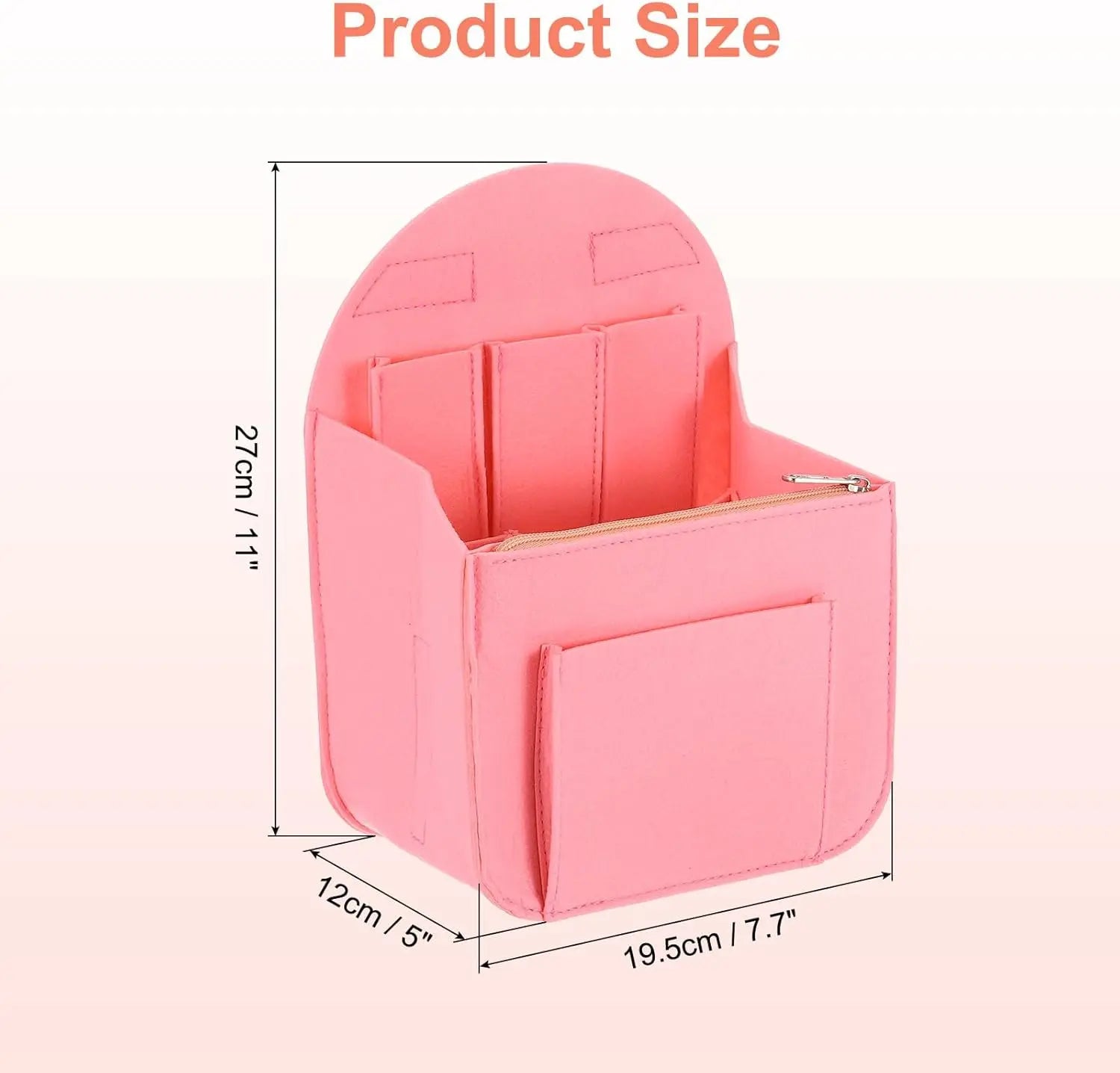 Purse Organizer Insert, Portable Felt Organizer Bags with Metal Zipper Multiple Compartments Purse Liner for Backpack Rucksack Handbag Shoulder Bag (7.7" x 5" x 11", Pink) Wholesale Hub