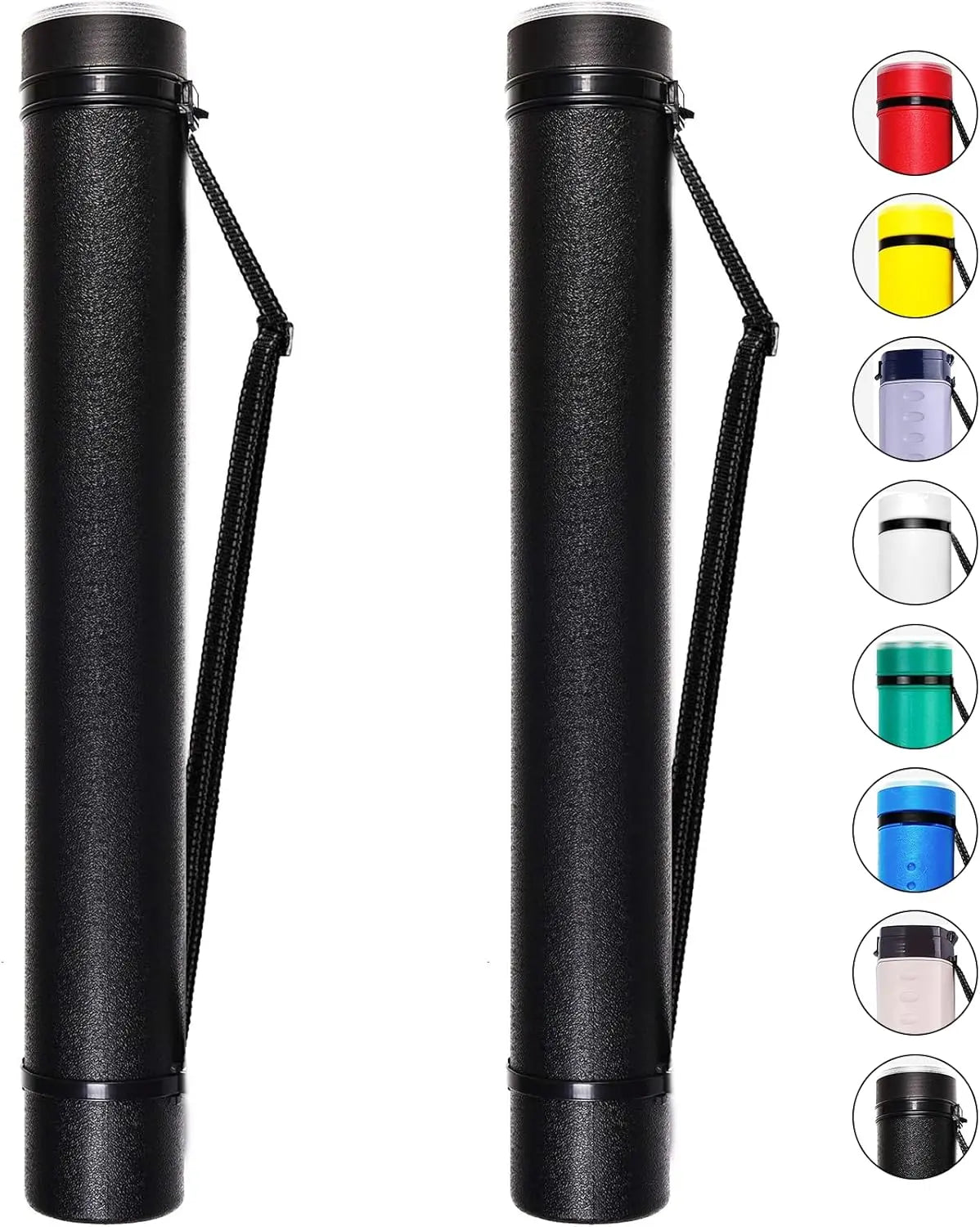 2-Pack Extendable Poster Tubes Expand from 24.5” to 40” with Shoulder Strap | Carry Documents, Blueprints, Drawings and Art | Black Portable Durable Round Storage Cases with Lids and Labels Wholesale Hub
