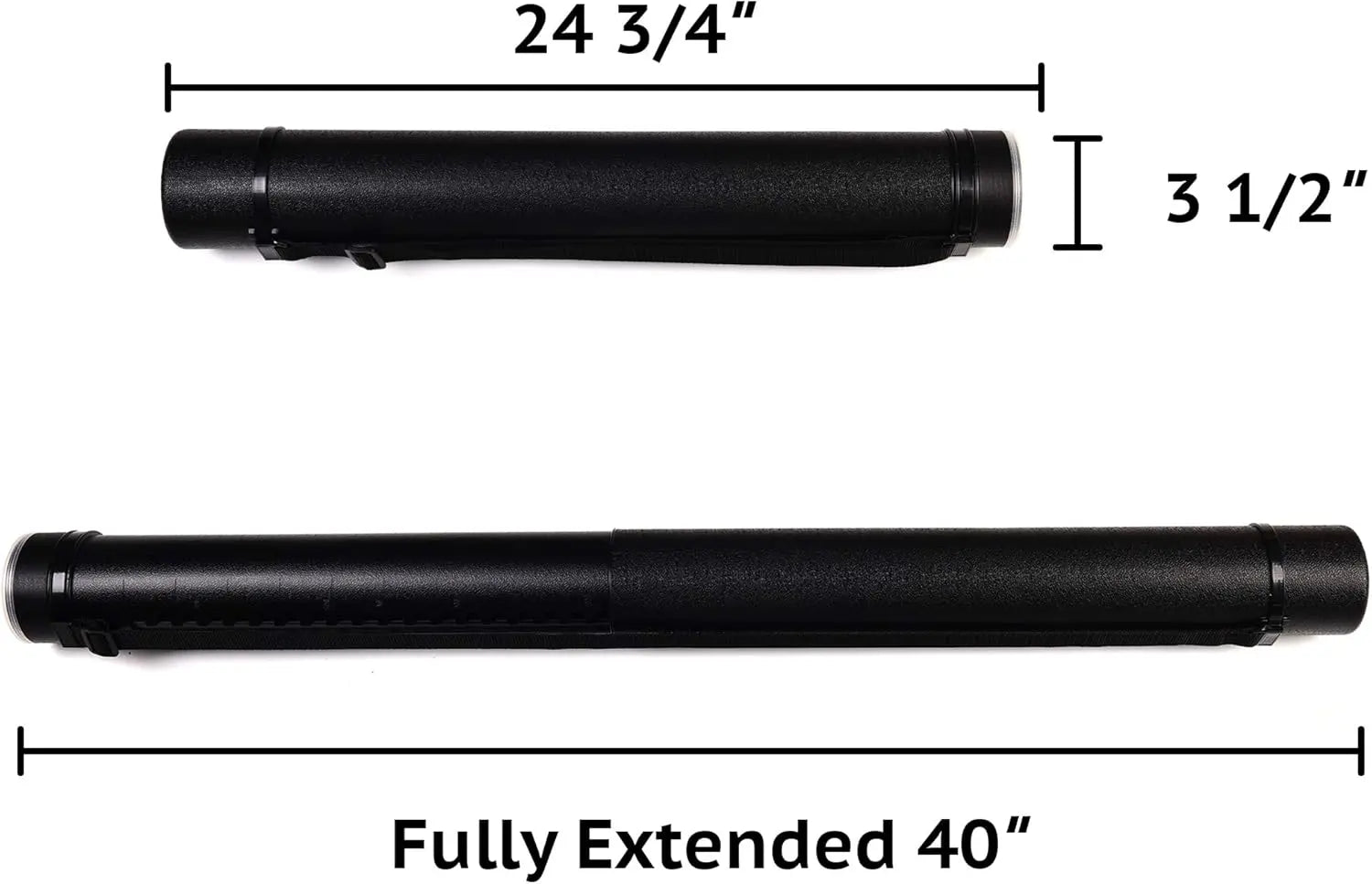 2-Pack Extendable Poster Tubes Expand from 24.5” to 40” with Shoulder Strap | Carry Documents, Blueprints, Drawings and Art | Black Portable Durable Round Storage Cases with Lids and Labels Wholesale Hub