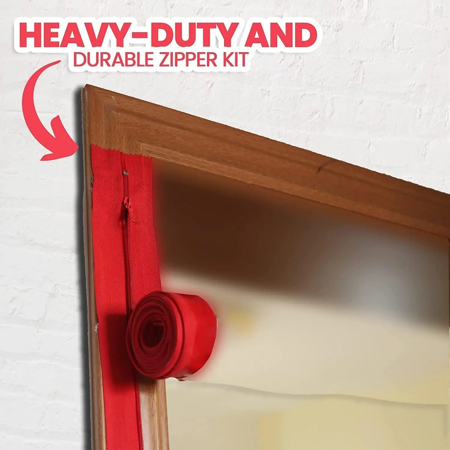 4-Pack Heavy-Duty Dust Protector Zipper (Red) - Self-Adhesive Instant Door Zipper - 7 Ft Length x 3" Width - Includes 4 Zippers and Plastic Sheeting Cutter Accessories Wholesale Hub