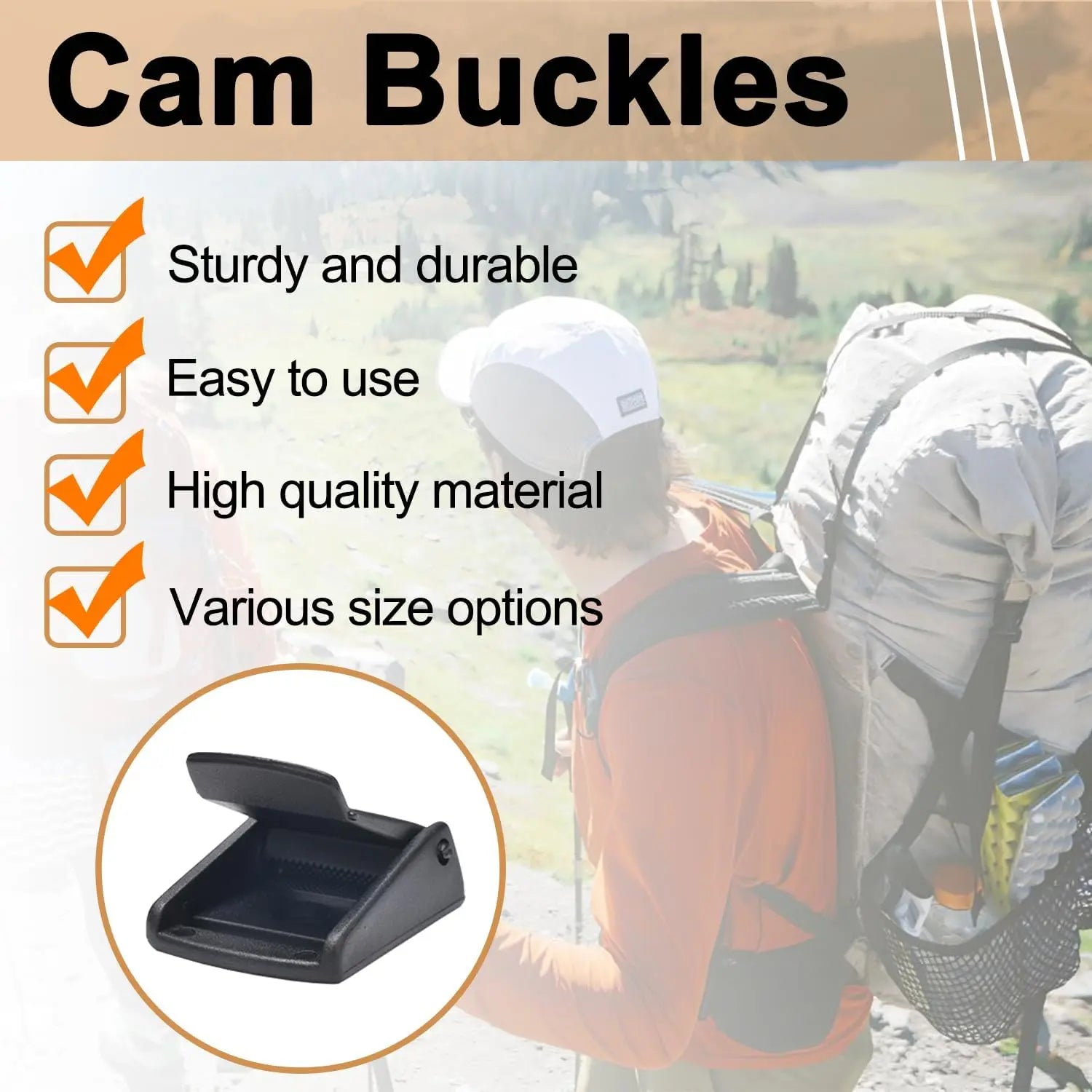 CooBigo 10Pack 1 Inch Black Cam Buckles, Plastic Toggle Buckle Clip for Pet Chest Vest, Car Roof Bag, Backpack Luggage Straps, Belt DIY Craft Accessories (25.5mm) Wholesale Hub