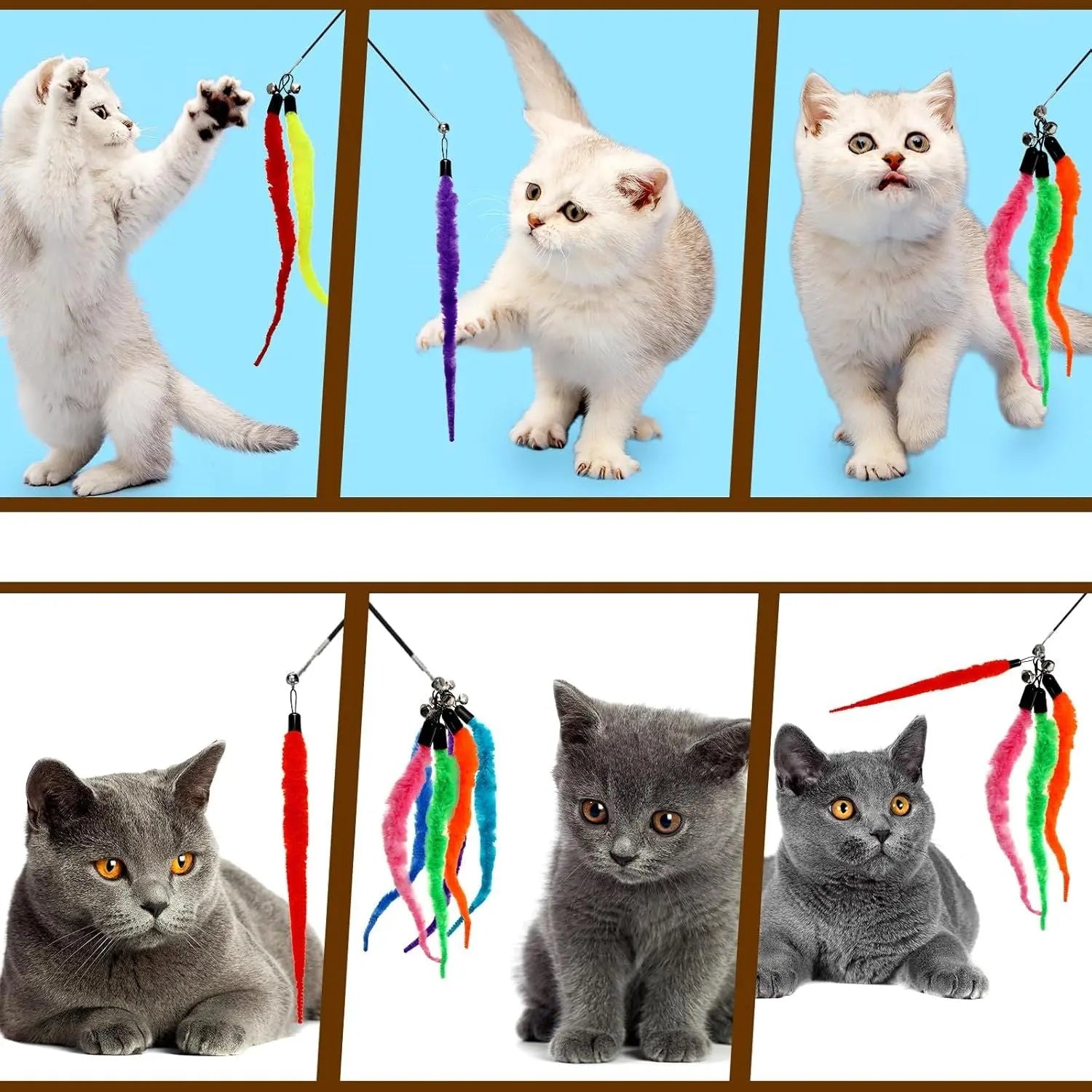 10 Packs Cat Worm Toys, Colorful Worm Cat Toy, Interactive Cats Wand Attachment Toys for Teaser Play and Chase Exercise with Kitten Wholesale Hub