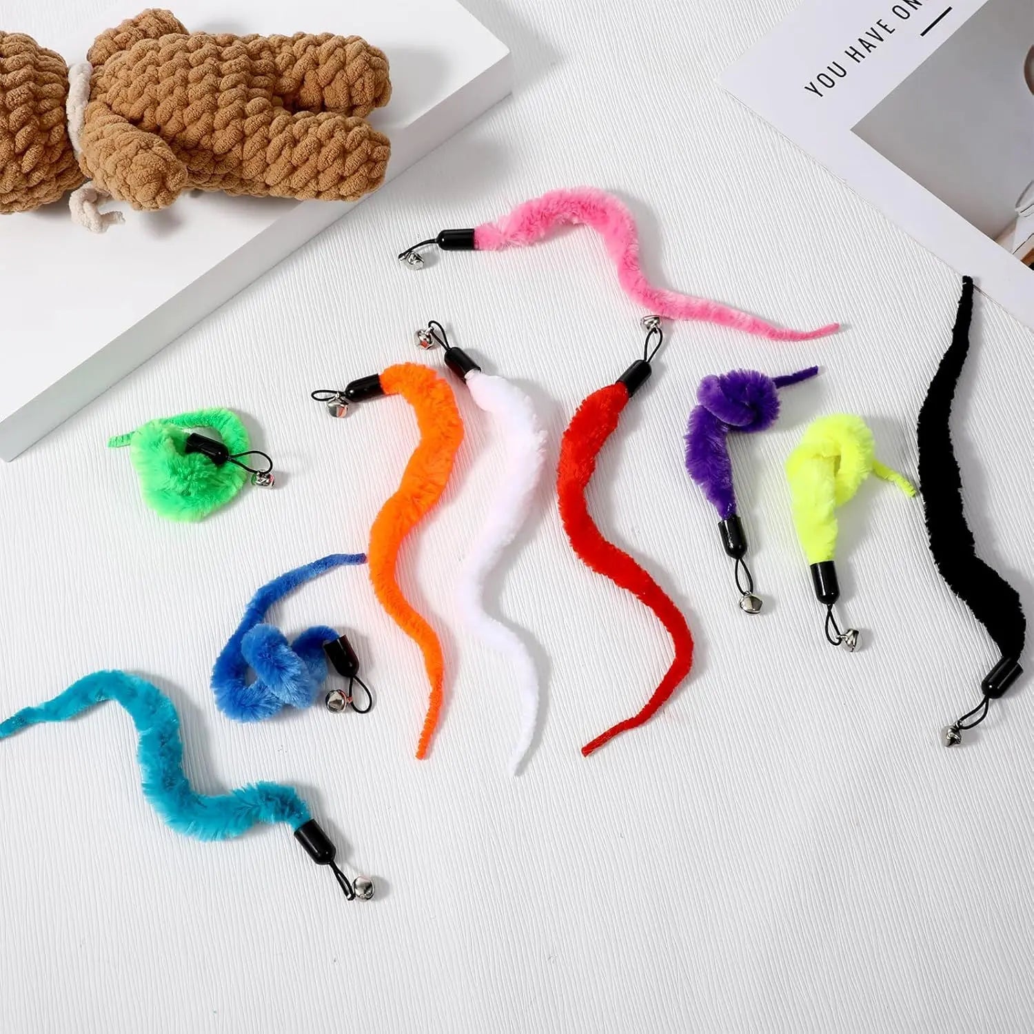10 Packs Cat Worm Toys, Colorful Worm Cat Toy, Interactive Cats Wand Attachment Toys for Teaser Play and Chase Exercise with Kitten Wholesale Hub