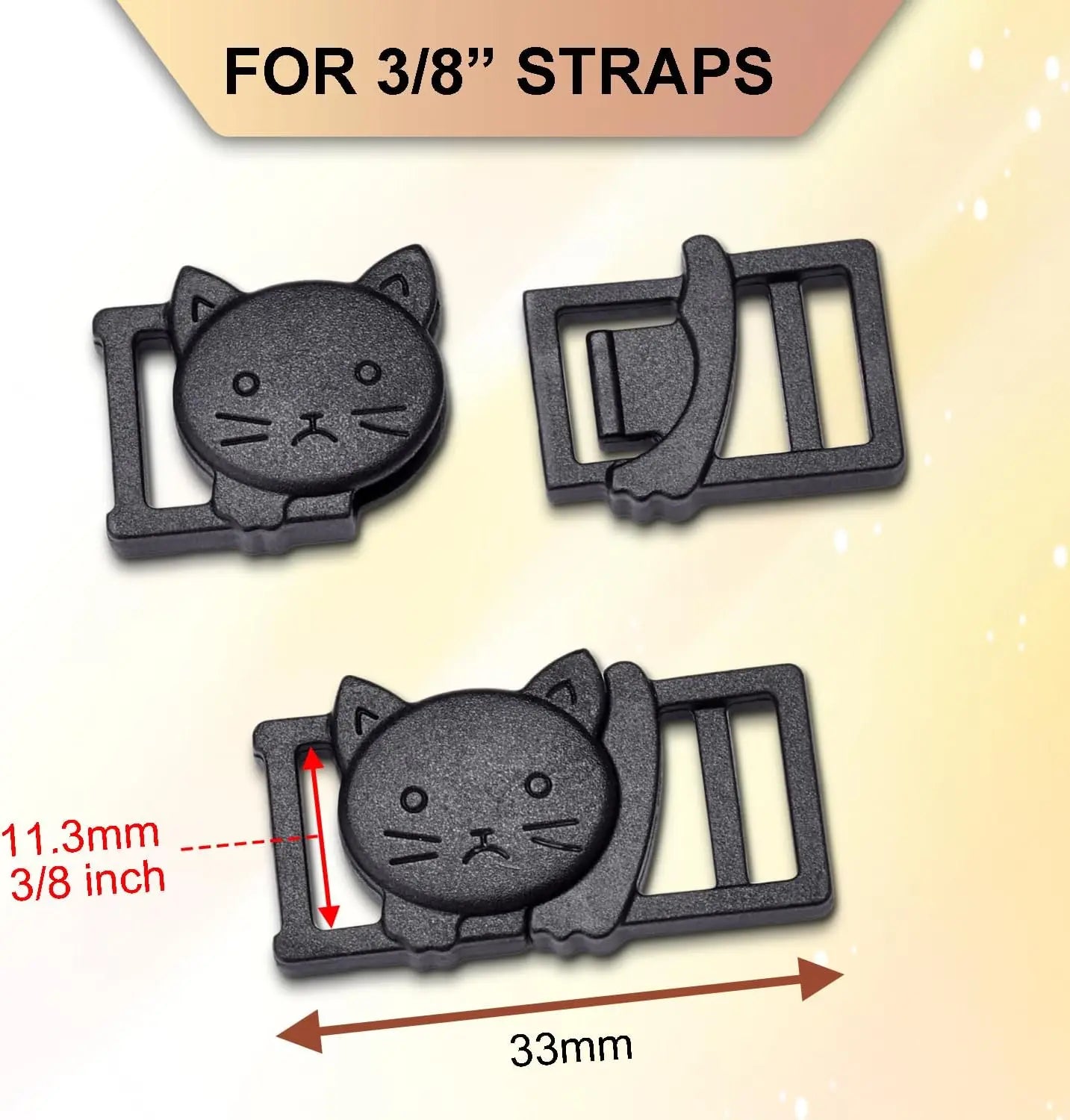 25Pack 3/8" Cat Collar Breakaway Clasps Accessories Plastic Adjustable Buckle Small Pet Supplies for Kitten Collar Straps DIY Cat Stuff(Black) Wholesale Hub