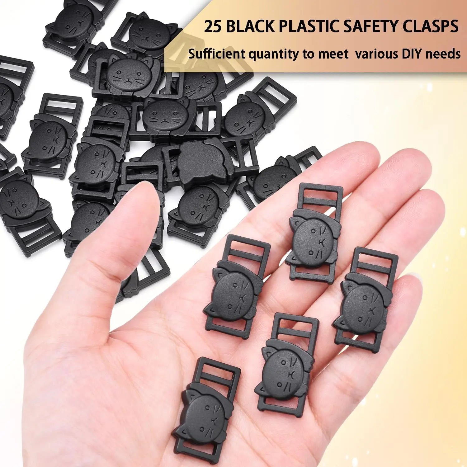 25Pack 3/8" Cat Collar Breakaway Clasps Accessories Plastic Adjustable Buckle Small Pet Supplies for Kitten Collar Straps DIY Cat Stuff(Black) Wholesale Hub