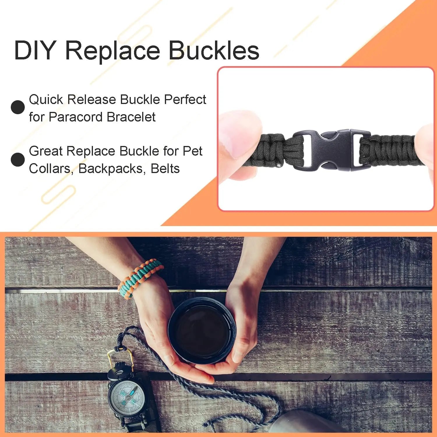 CooBigo 30 Pack 5/8 Inch Curved Paracord Bracelet Clip, Plastic Side Release Buckles for Parachute 550 Cord Paracord Bracelets Clasp Dog Collar Buckle DIY Craft Accessories Wholesale Hub
