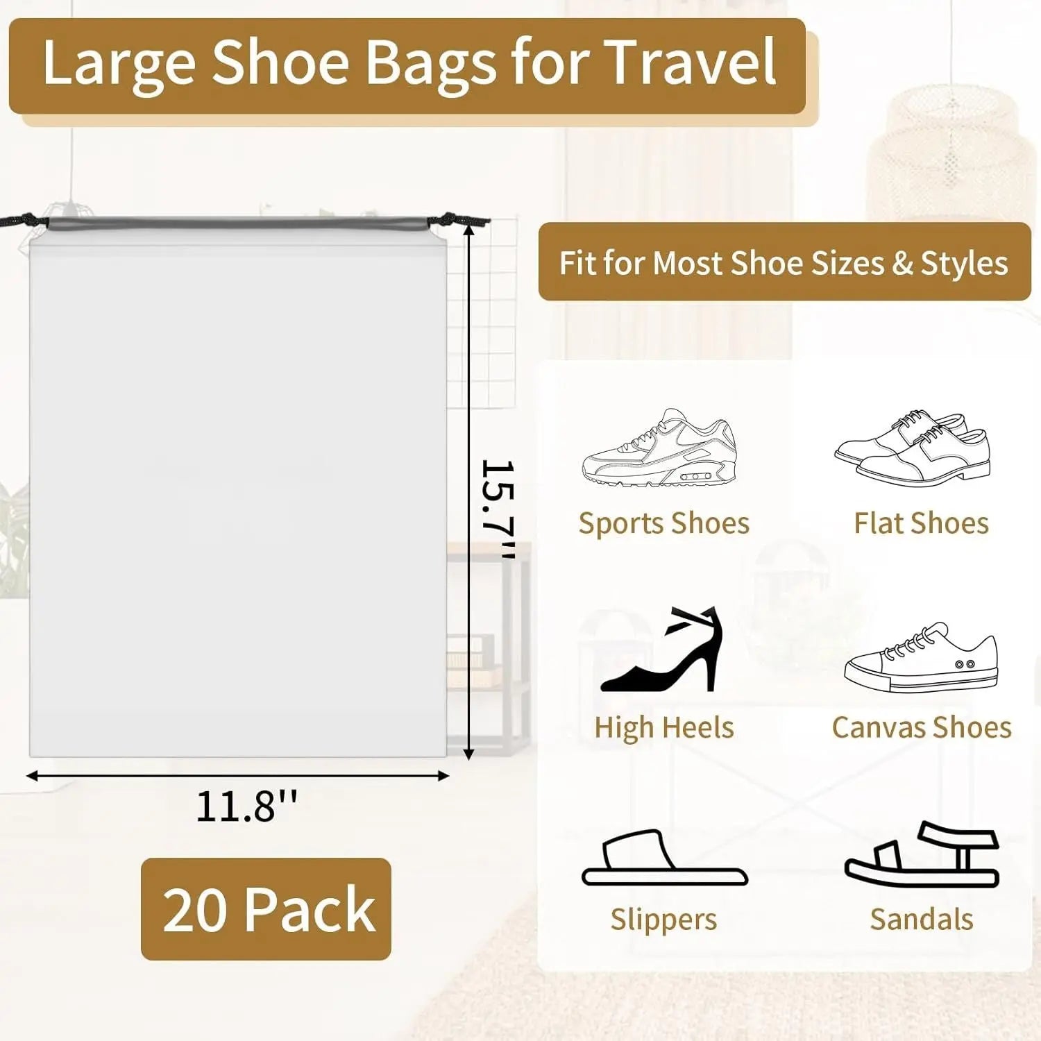 20 Pack Shoe Bags for Travel, 15.7" x 11.8" Clear Travel Shoe Bags for Packing, Large Waterproof Portable Drawstring Travel Shoe Storage Bag Travel Essentials Women for and Men Wholesale Hub