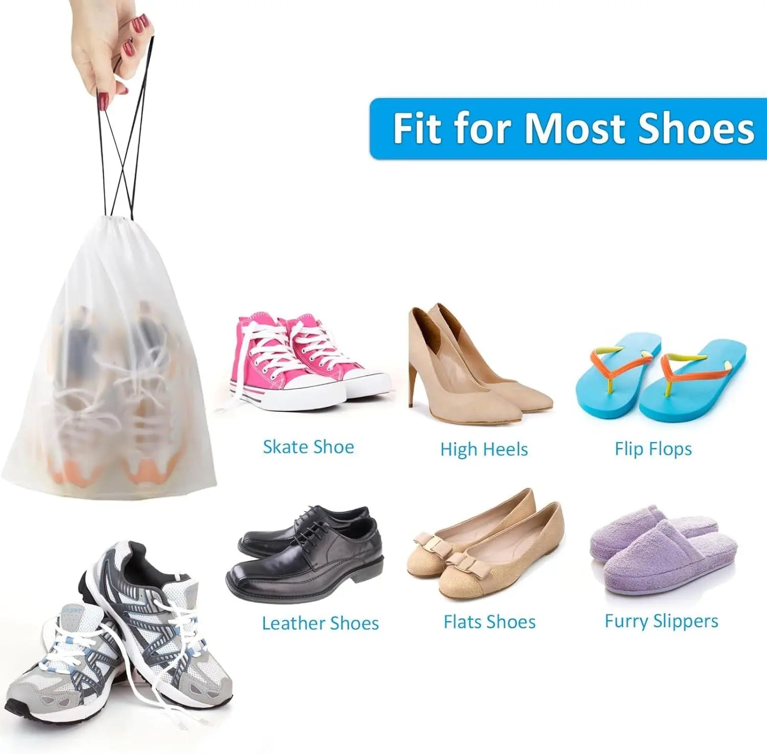 , Waterproof Travel Drawstring Shoe Bags for Packing, Storage, Travel Essentials for Men and Women, 15.7 x 11.8 inches, Clear, 5 pieces Wholesale Hub