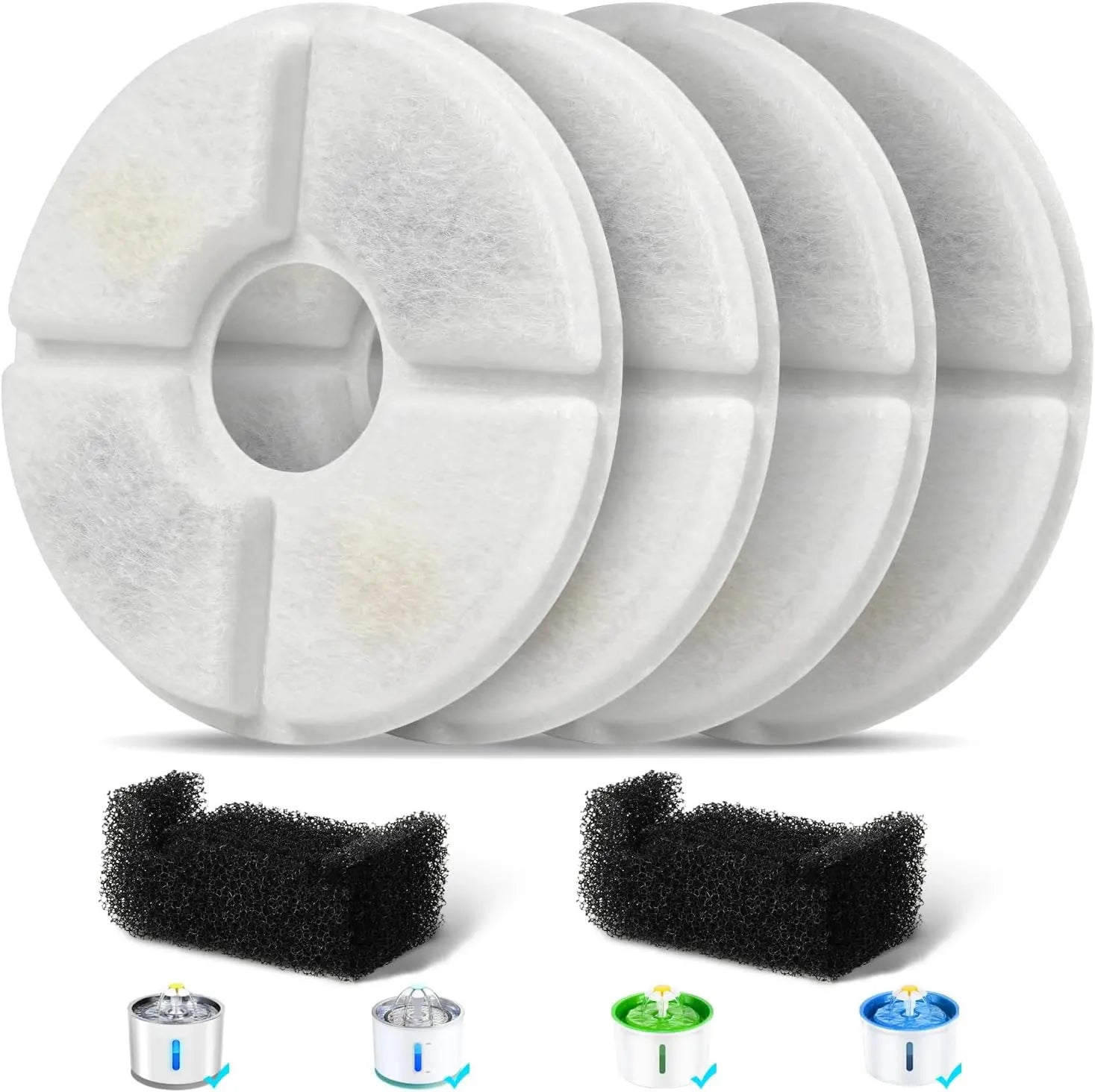 Filters Replacements for Flower Automatic Pet Fountains, Cat Water Fountain Replacement Parts and Dog Water Dispensers Filters for 81oz/2.4L Round Cat Water Fountains (4 Filters+2 Sponges) Wholesale Hub