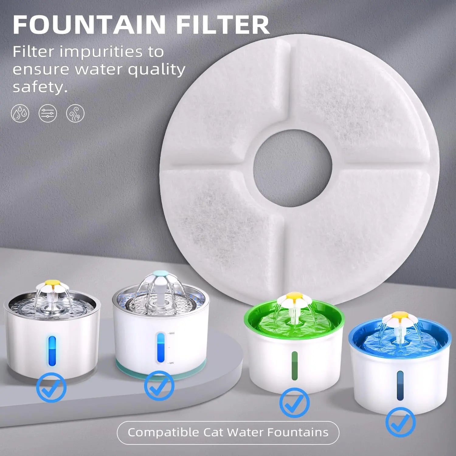 Filters Replacements for Flower Automatic Pet Fountains, Cat Water Fountain Replacement Parts and Dog Water Dispensers Filters for 81oz/2.4L Round Cat Water Fountains (4 Filters+2 Sponges) Wholesale Hub