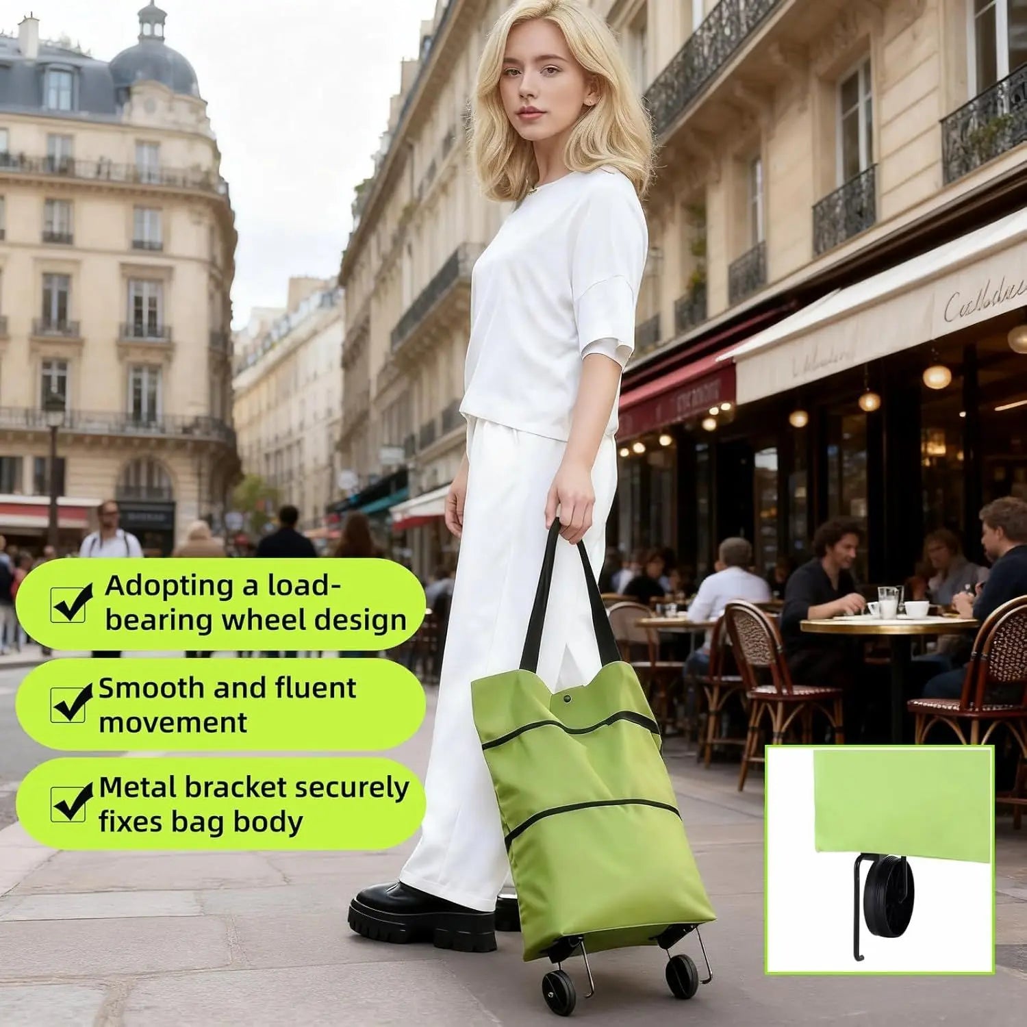 2-in-1 Foldable Shopping Cart with Wheels,Waterproof & Sturdy Grocery Bag Hand Truck, Collapsible Portable Rolling Tote for Supermarket,Laundry,Travel,33 lbs Capacity,Waterproof Oxford Fabric Wholesale Hub