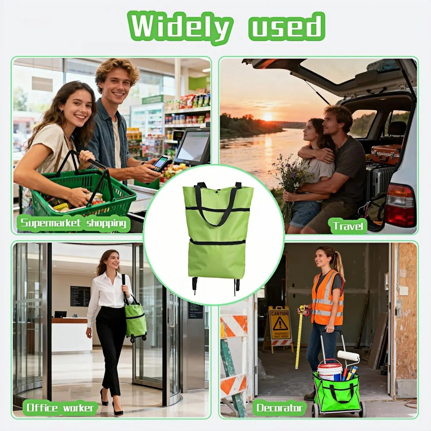 2-in-1 Foldable Shopping Cart with Wheels,Waterproof & Sturdy Grocery Bag Hand Truck, Collapsible Portable Rolling Tote for Supermarket,Laundry,Travel,33 lbs Capacity,Waterproof Oxford Fabric Wholesale Hub