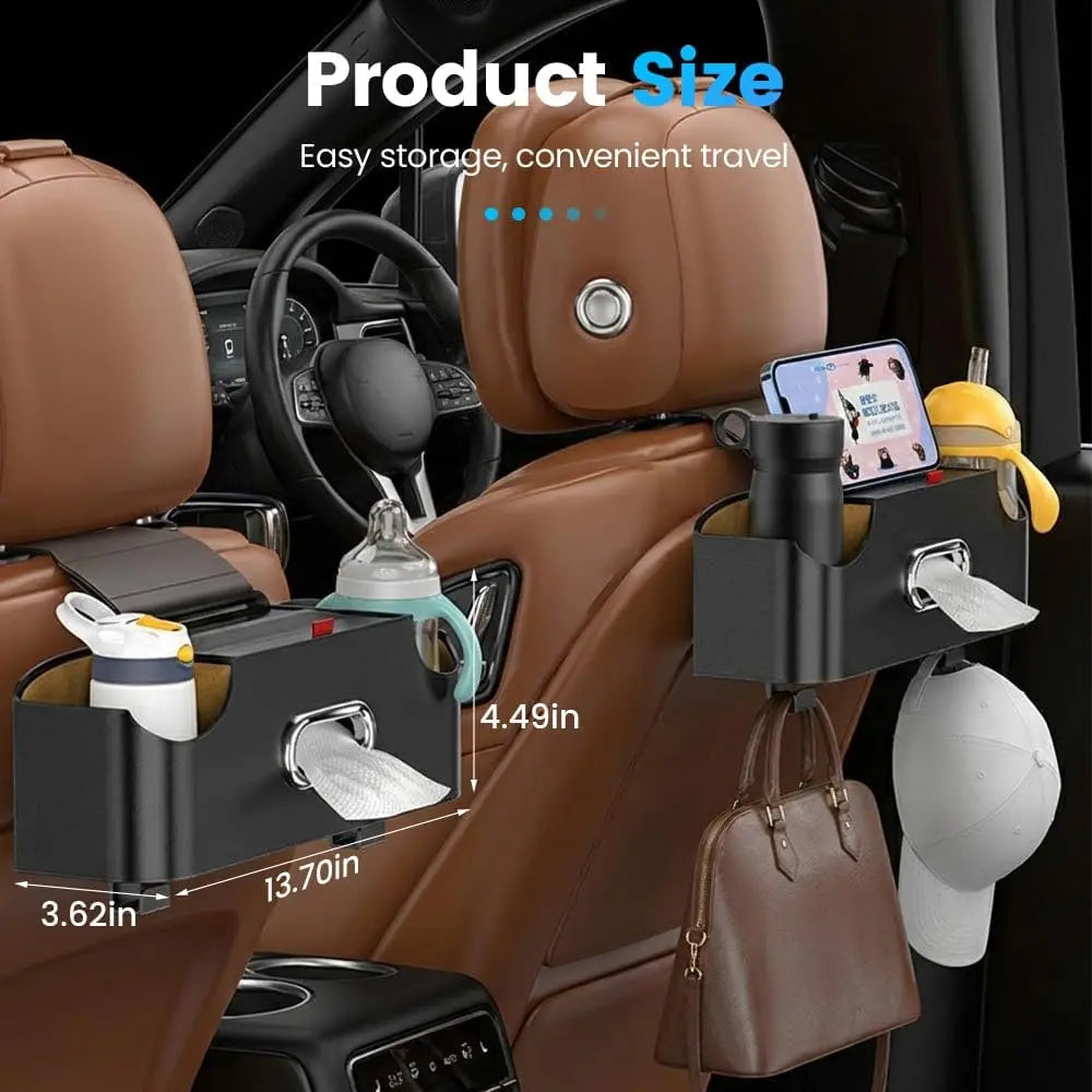Car Backseat Organizer 3-in-1 Multifunctional Car Back Seat Storage Box with Drink Cup Holder Tissue Box Trash Bin & Hooks, Back Seat Car Organizer for Hold Phones,Drinks, and Handbags (Black) Wholesale Hub