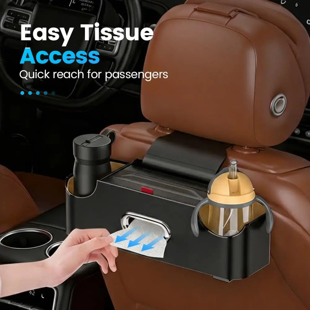 Car Backseat Organizer 3-in-1 Multifunctional Car Back Seat Storage Box with Drink Cup Holder Tissue Box Trash Bin & Hooks, Back Seat Car Organizer for Hold Phones,Drinks, and Handbags (Black) Wholesale Hub