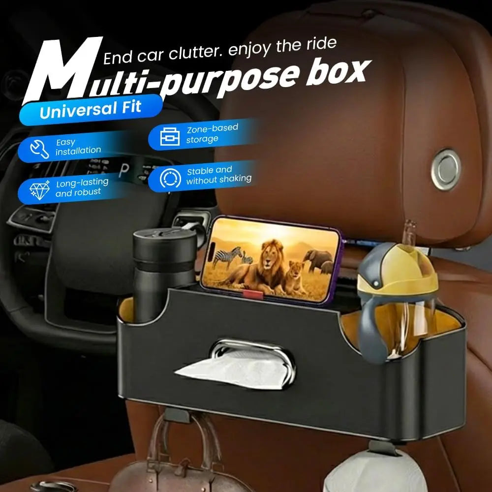 Car Backseat Organizer 3-in-1 Multifunctional Car Back Seat Storage Box with Drink Cup Holder Tissue Box Trash Bin & Hooks, Back Seat Car Organizer for Hold Phones,Drinks, and Handbags (Black) Wholesale Hub