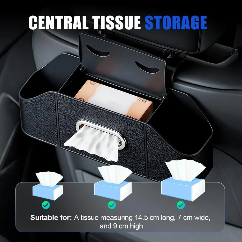Multifunctional Car Back Seat Storage Organize with Tissue Holder, 2 Cup Holders and Purse Hooks, For Phones, Snacks, Drinks, Bags, Travel Storage (Orange) Wholesale Hub