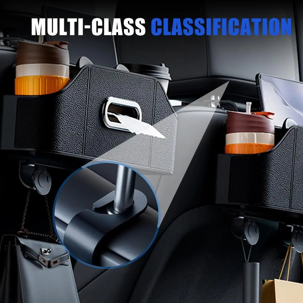 Multifunctional Car Back Seat Storage Organize with Tissue Holder, 2 Cup Holders and Purse Hooks, For Phones, Snacks, Drinks, Bags, Travel Storage (Orange) Wholesale Hub