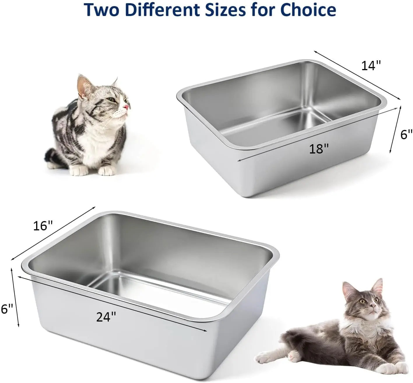 Stainless Steel Cat Litter Box, High Sides Kitten Toilet, Top Open Pet Tray, Non-Stick, Odorless, Rt-Resistant, Easy-Clean Pan, Silver Box (24x16x6 Inch) Wholesale Hub