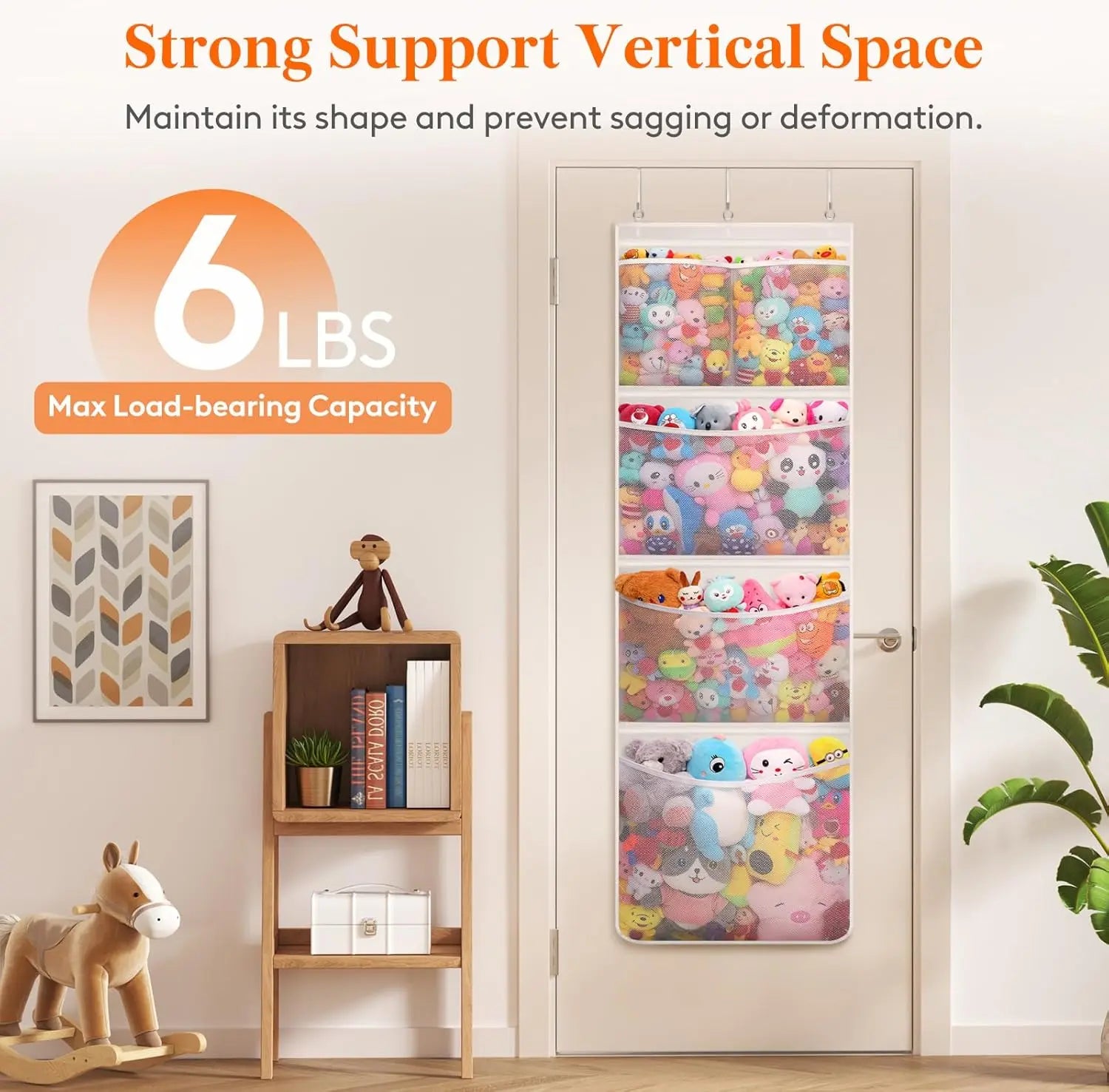 Stuffed Animal Storage, Over the Door Organizer with 5 Expandable Mesh Pockets, Breathable Oxford Fabric Hanging Kid Baby Plh Toy Holder for Nursery, 167 cm (65.8'') High, White, 1 Pack Wholesale Hub