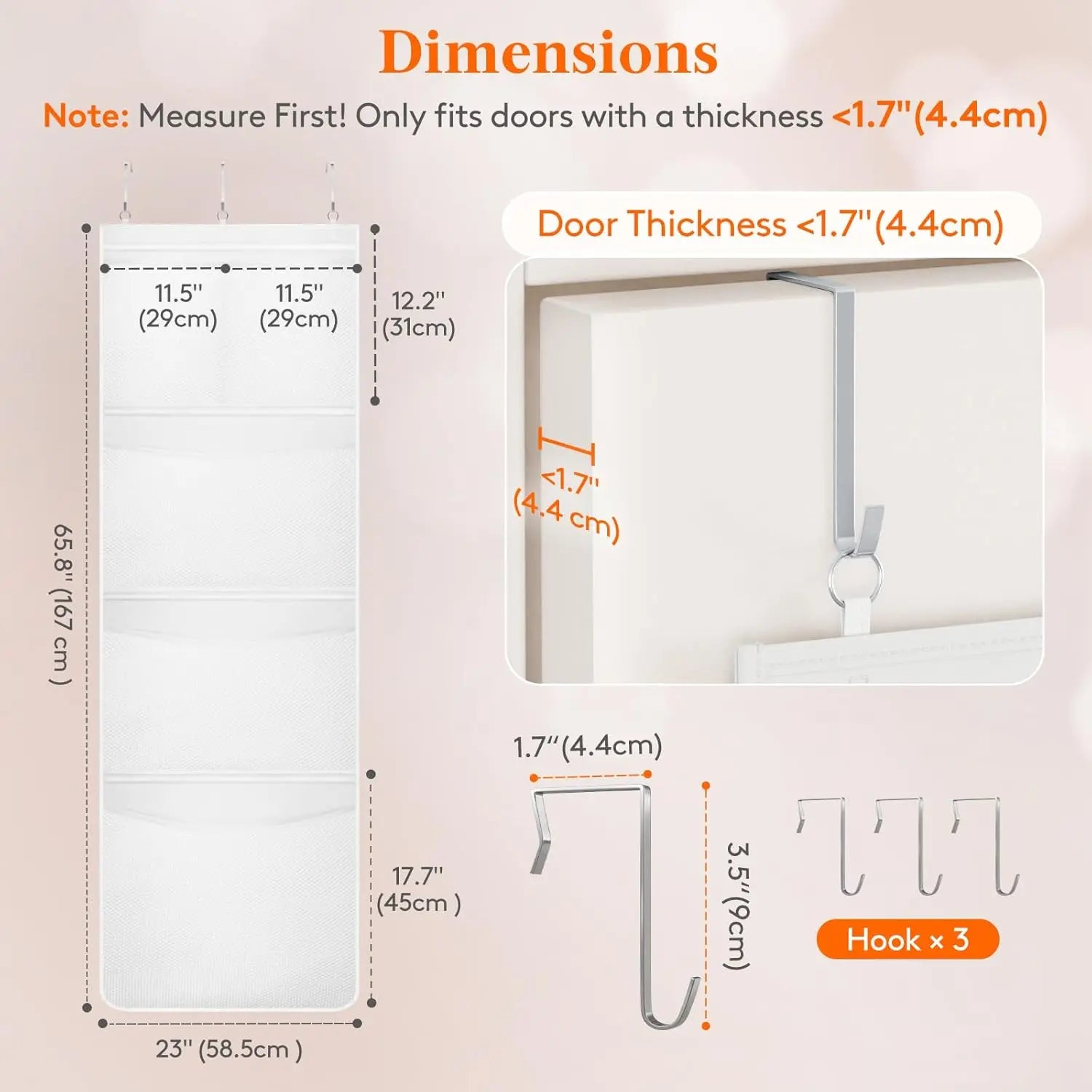 Stuffed Animal Storage, Over the Door Organizer with 5 Expandable Mesh Pockets, Breathable Oxford Fabric Hanging Kid Baby Plh Toy Holder for Nursery, 167 cm (65.8'') High, White, 1 Pack Wholesale Hub