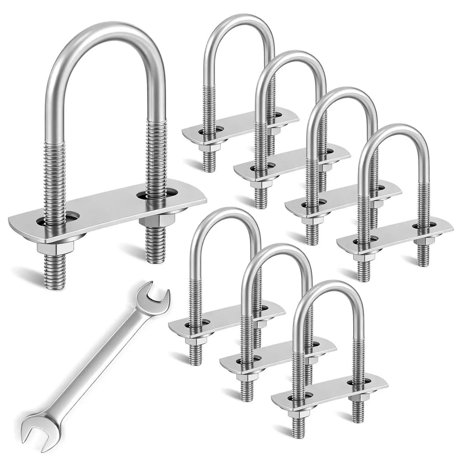 8 Sets M6 U Bolts 1 Inch Wide, 304 Stainless Steel Heavy Duty 25mm x 70mm U Bolts with Nuts, Bolt Plate, Washers and Wrench for Boat Trailer Wholesale Hub