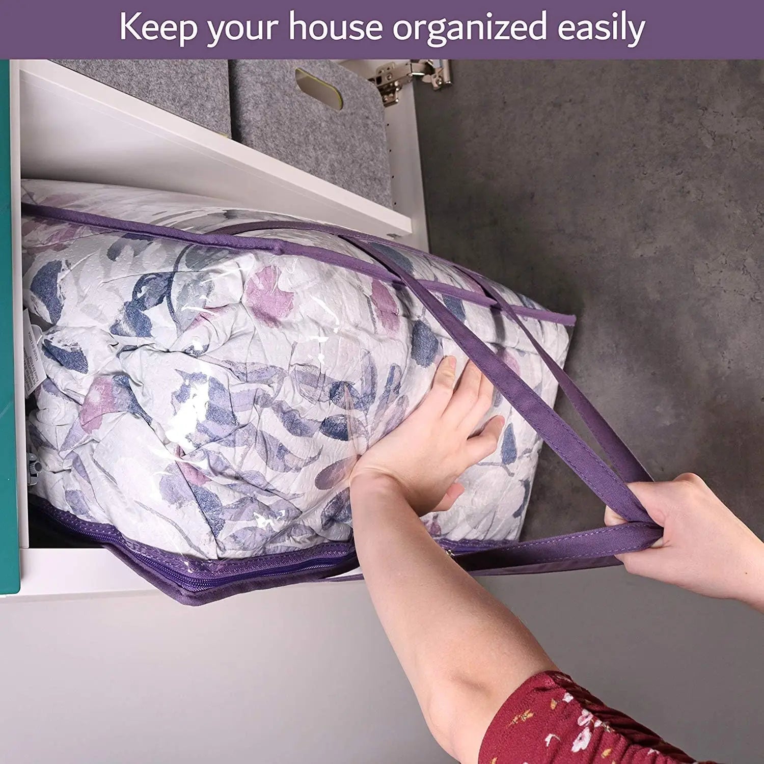 Clear Vinyl Zippered Storage Bags (3-Pack) 40L Sturdy Storage Bags for Sweaters, Blankets, Comforters, Bedding Sets and Much More! (Purple, 18x15x9) Wholesale Hub