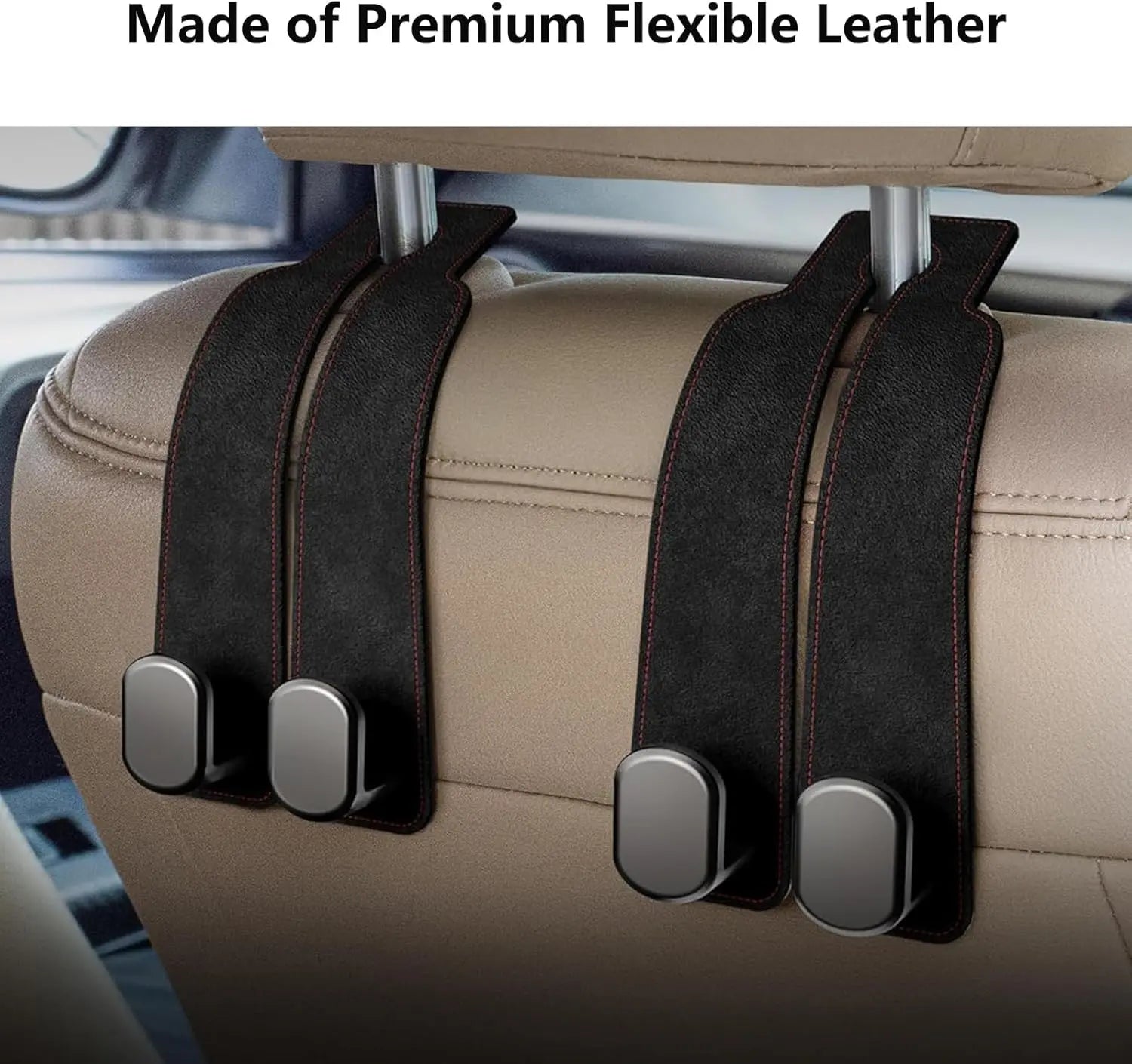 2 Pack Car Hooks for Headrest, Headrest Hooks Car Purse Hook Car Seat Back Storage Hook Premium Leather Car Seat Holder for Headrest Purses and Bags (Black) Wholesale Hub