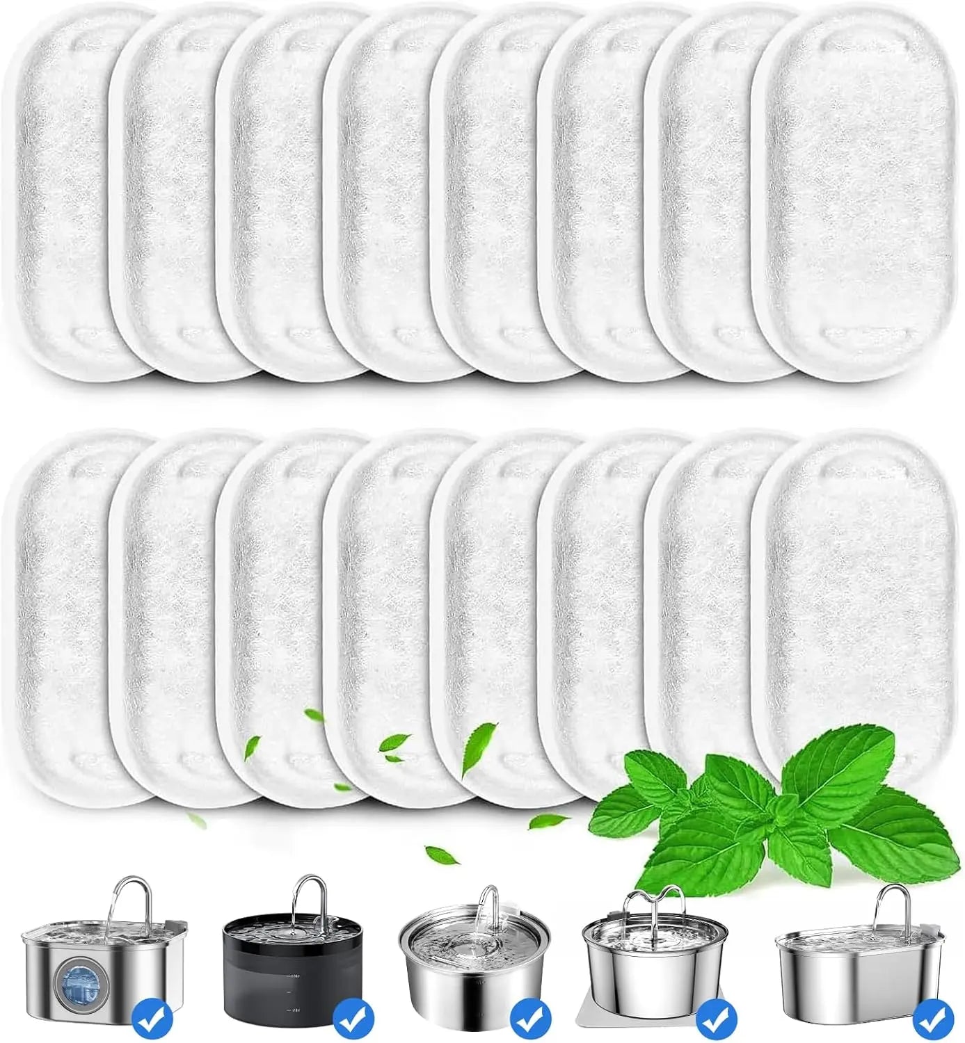 16 Pack Replacement Filters for Cat/Dog Water Fountain - Stainless Steel, 67oz/2L Adjustable Water Flow, Super Quiet Wholesale Hub