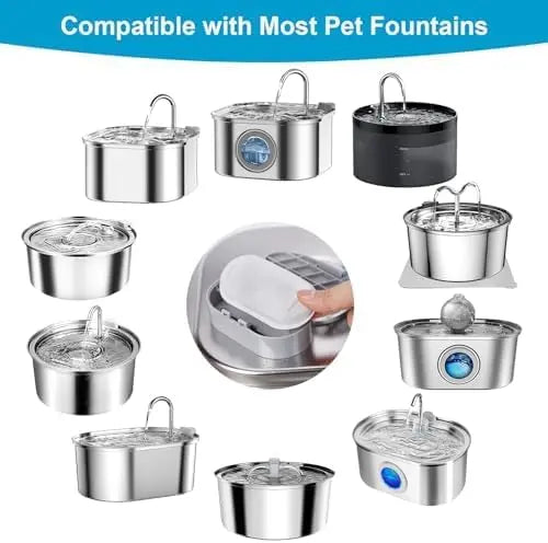16 Pack Replacement Filters for Cat/Dog Water Fountain - Stainless Steel, 67oz/2L Adjustable Water Flow, Super Quiet Wholesale Hub