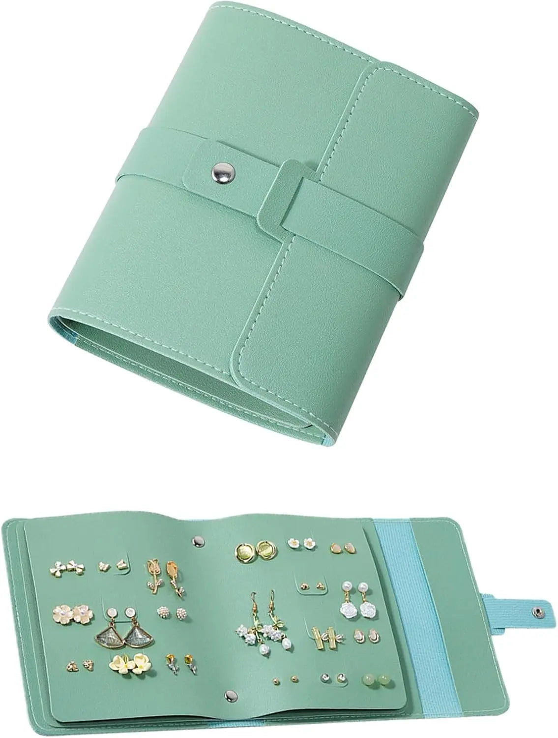 Earring Holder Organizer with Foldable Book Design Jewelry Book Organizer, Portable Pu Leather Travel Earring Case(Green) Wholesale Hub