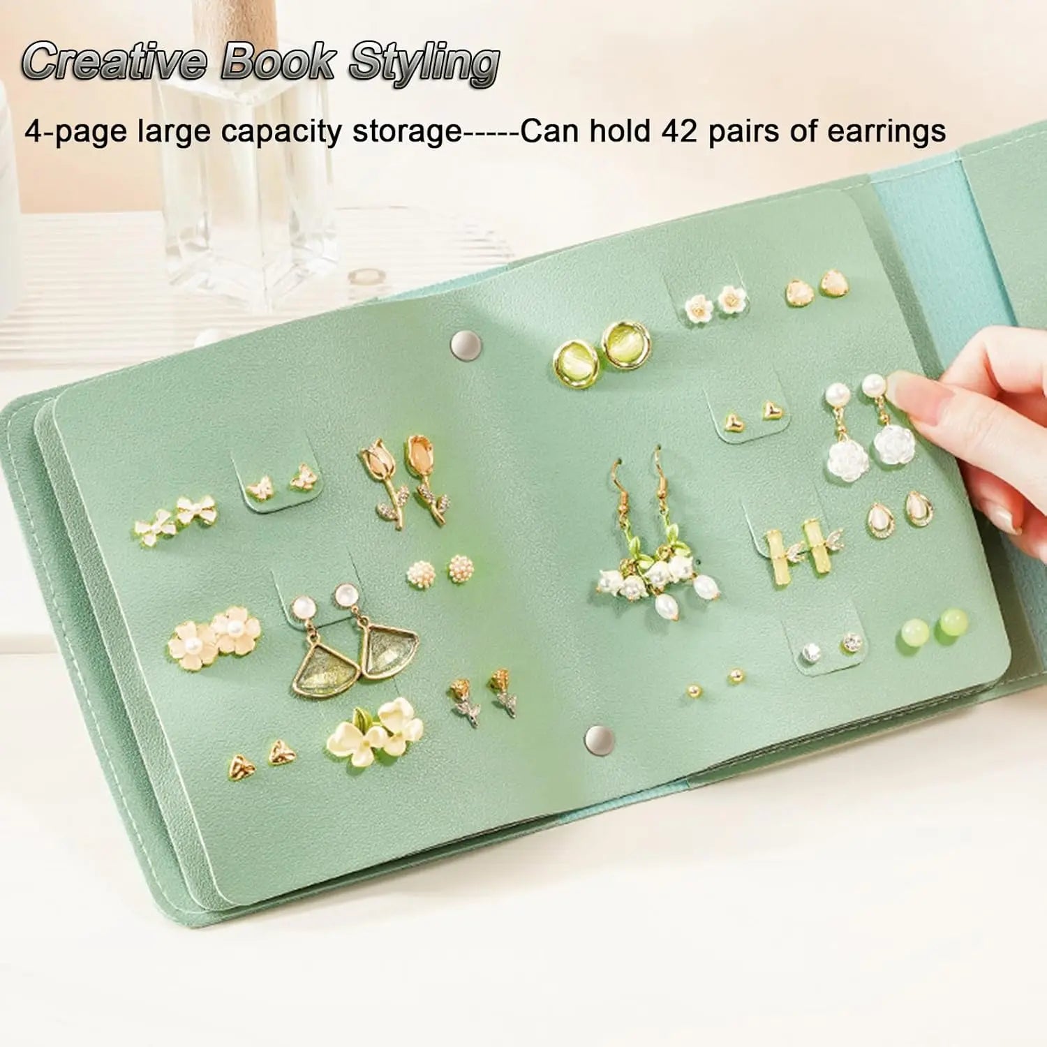 Earring Holder Organizer with Foldable Book Design Jewelry Book Organizer, Portable Pu Leather Travel Earring Case(Green) Wholesale Hub