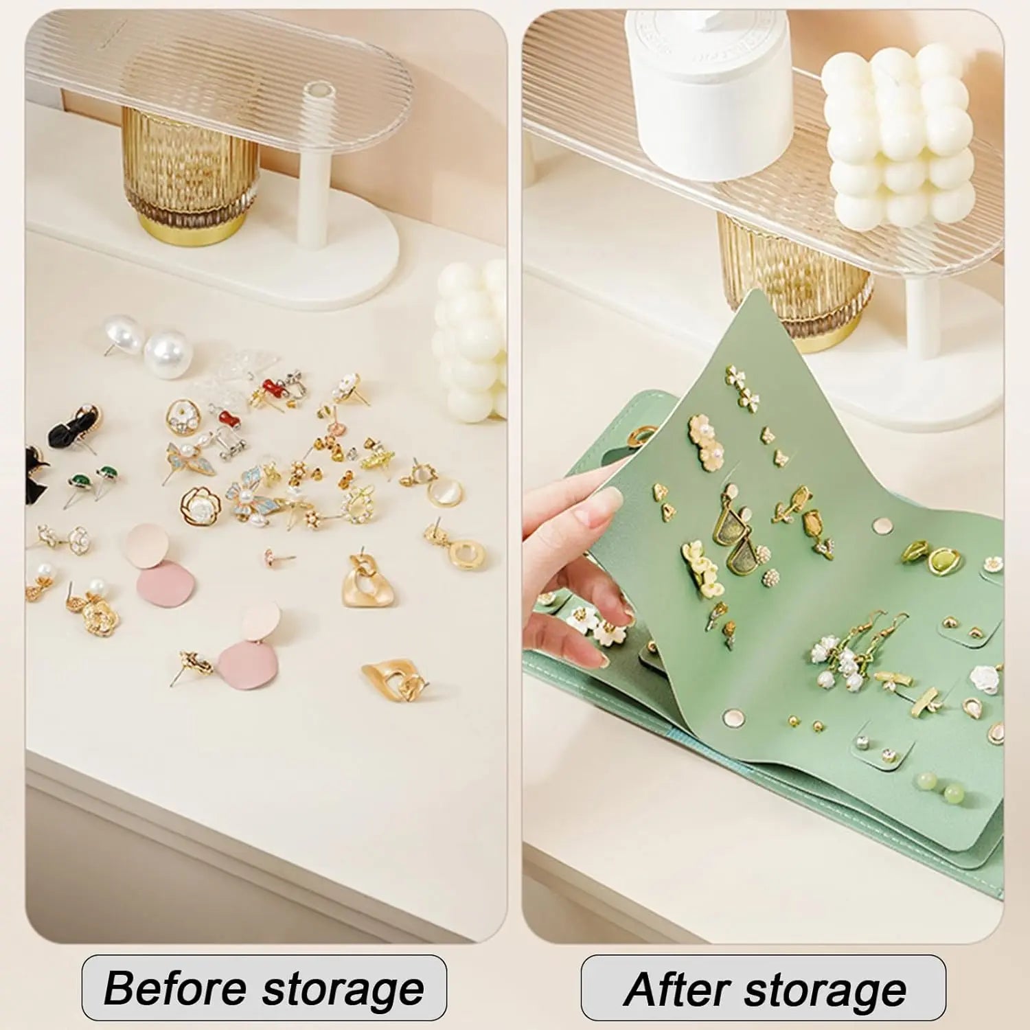 Earring Holder Organizer with Foldable Book Design Jewelry Book Organizer, Portable Pu Leather Travel Earring Case(Green) Wholesale Hub