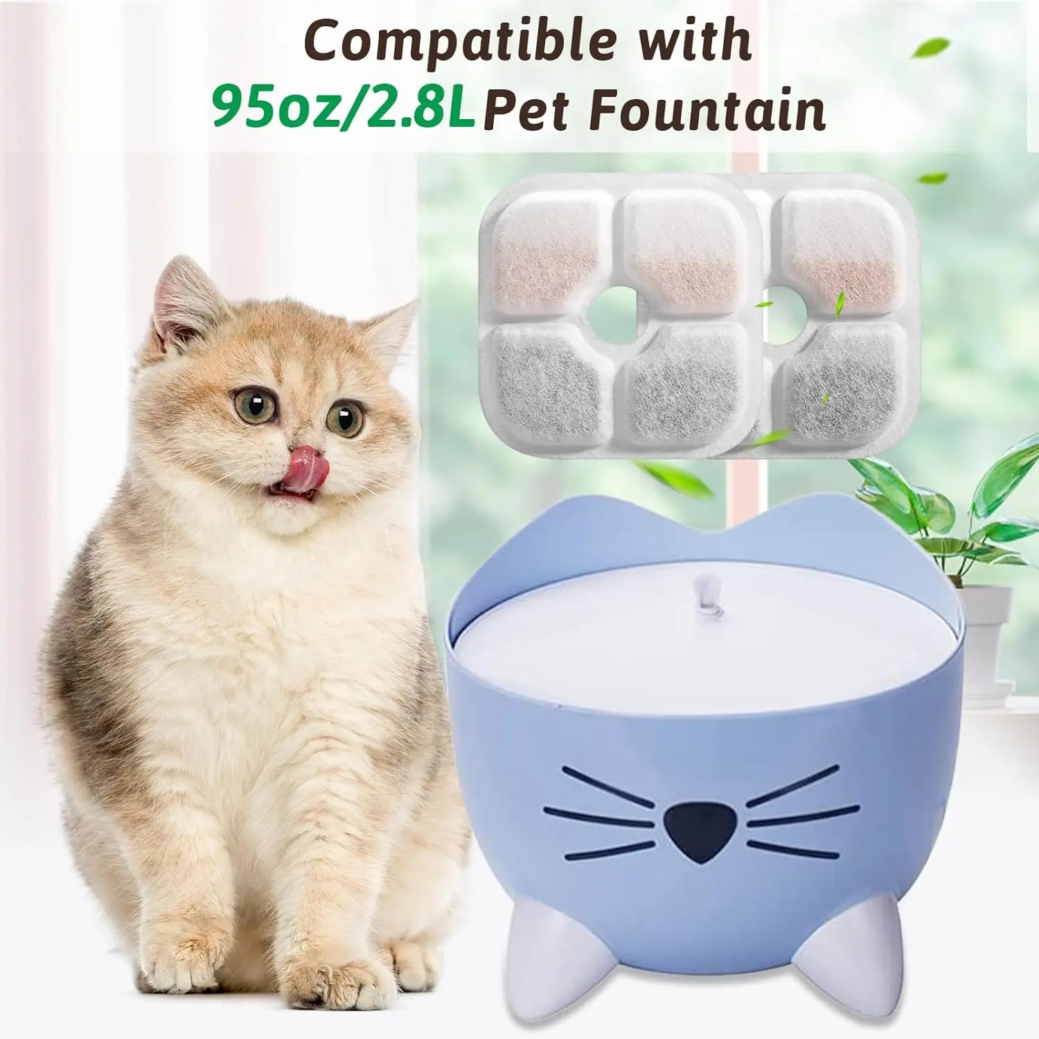 Cat Water Fountain Replacement Filters Fit for 2.5L Fountain with Whiskers Pattern Triple Action Water Pet Cat Drinking Fountain Filter Pack of 12 Wholesale Hub