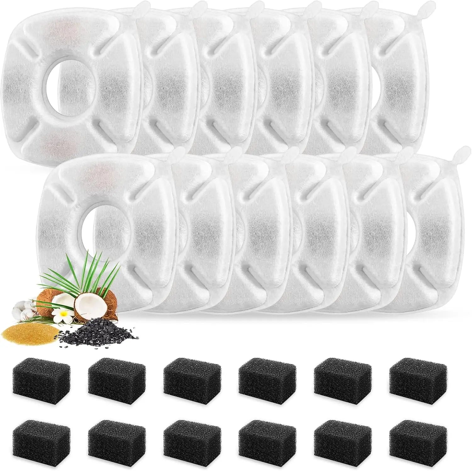 24 Pcs Cat Fountain Replacement Filters 12 Pack Cat Water Fountain Replacement Filters with 12 Pack Pre-Filter Sponges, Pet Fountain Filter Fit for 95oz/2.8L Automatic Pet Fountain Cat Water Fountain Wholesale Hub