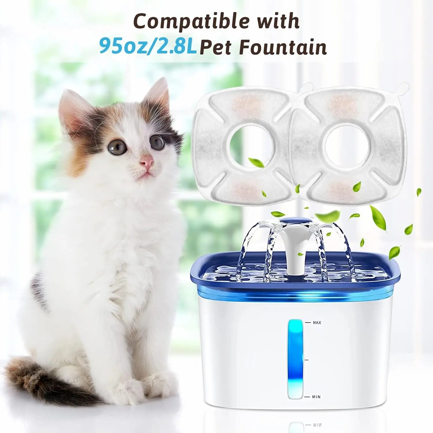 24 Pcs Cat Fountain Replacement Filters 12 Pack Cat Water Fountain Replacement Filters with 12 Pack Pre-Filter Sponges, Pet Fountain Filter Fit for 95oz/2.8L Automatic Pet Fountain Cat Water Fountain Wholesale Hub