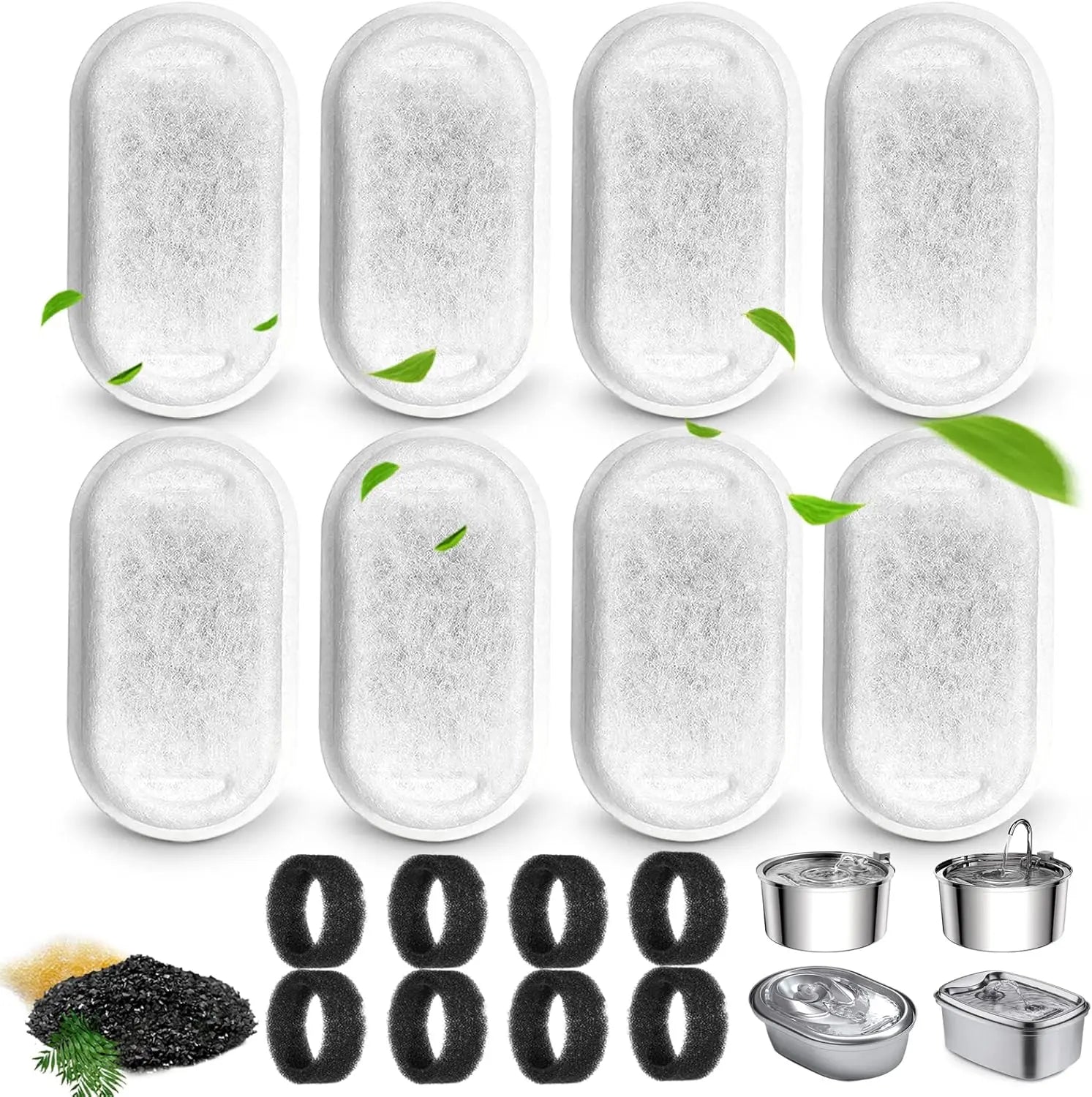 Cat Water Fountain Filters for 108/3.2L& 67oz/2L Stainless Steel Pet Water Dispenser Fountain Filter Replacement with 8 Sponges (8 Filters&8 Sponges) Wholesale Hub